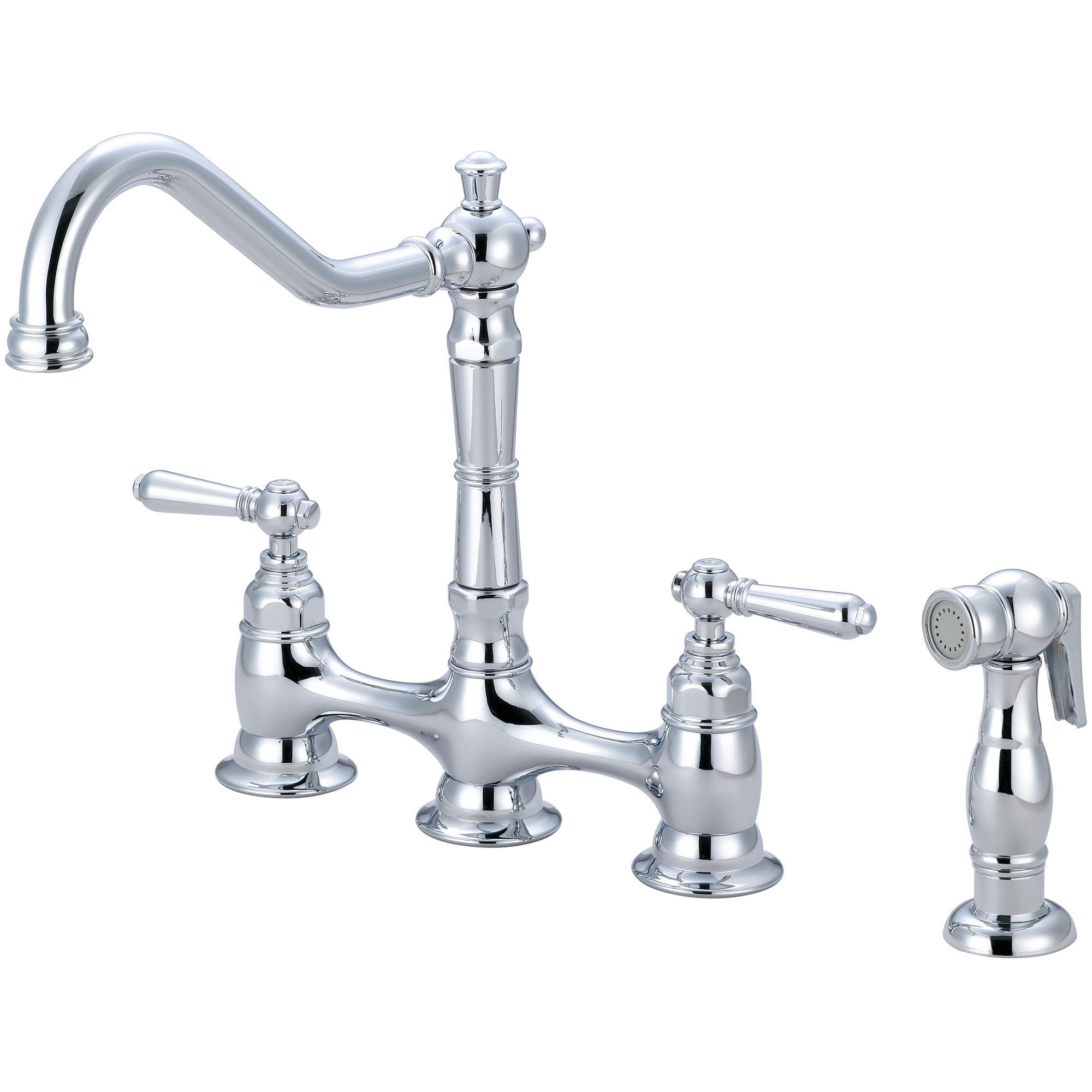 Polished Chrome Double Handle Kitchen Faucet with Side Spray