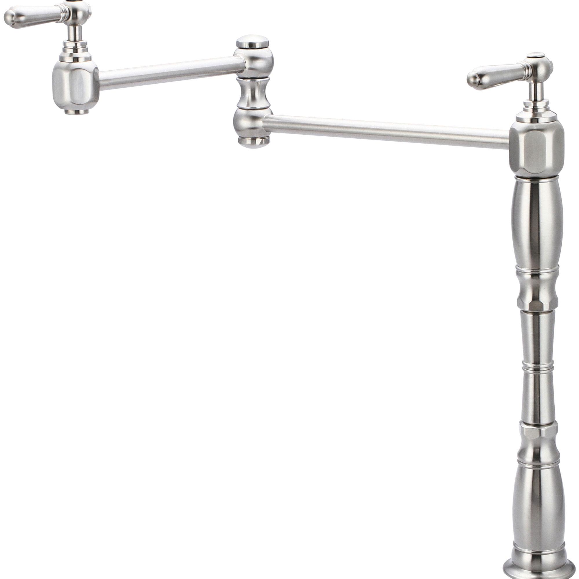 Brushed Nickel Dual Handle Deck Mounted Pot Filler Faucet