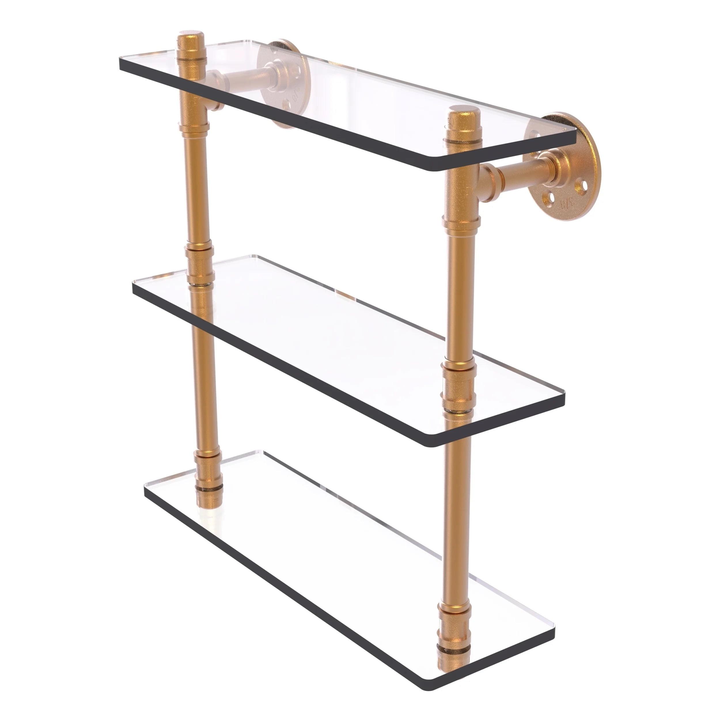 Brushed Bronze Triple Glass Wall Shelf with Industrial Design