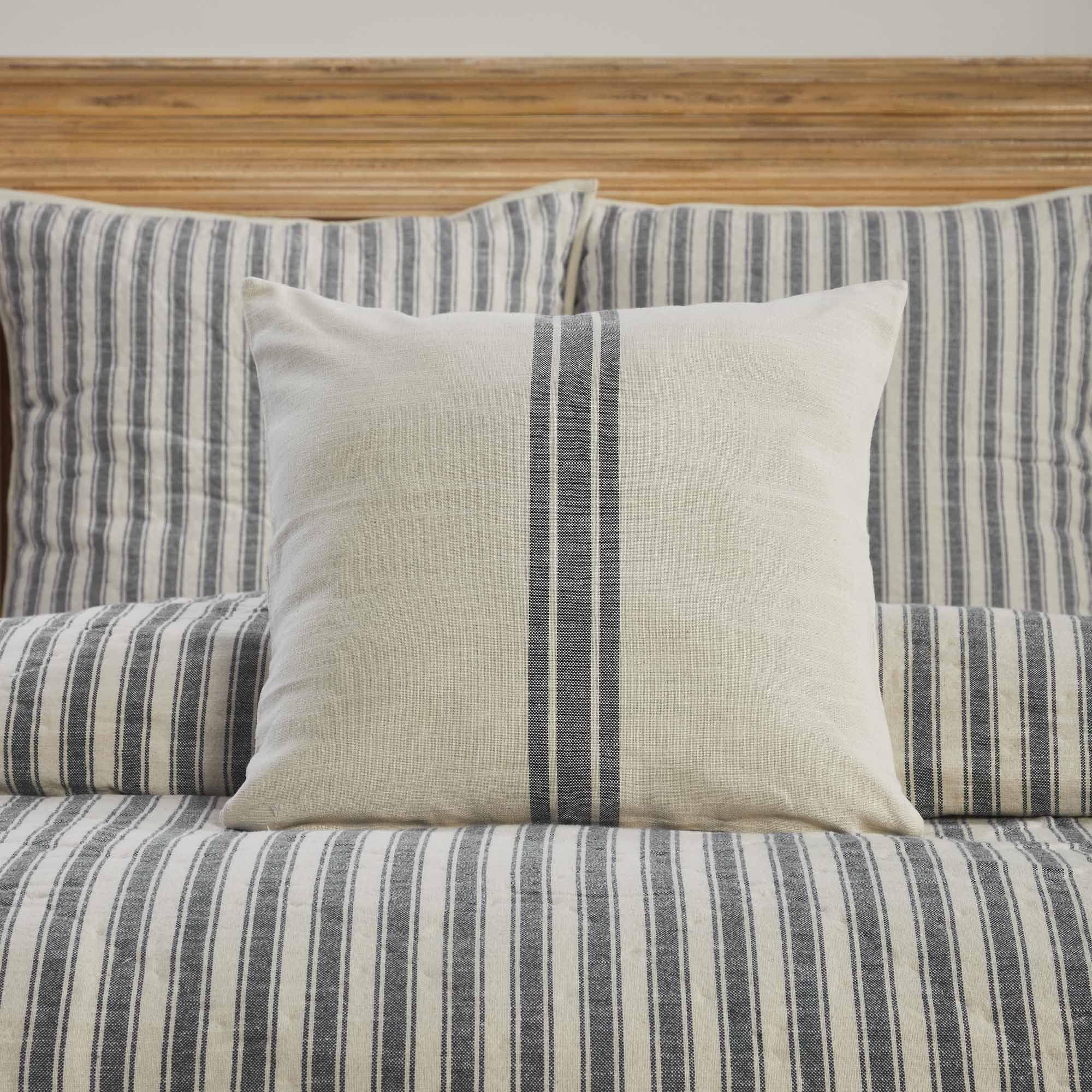 Gray and Cream Cotton Grain Sack Stripe Pillow Cover 20" x 20"