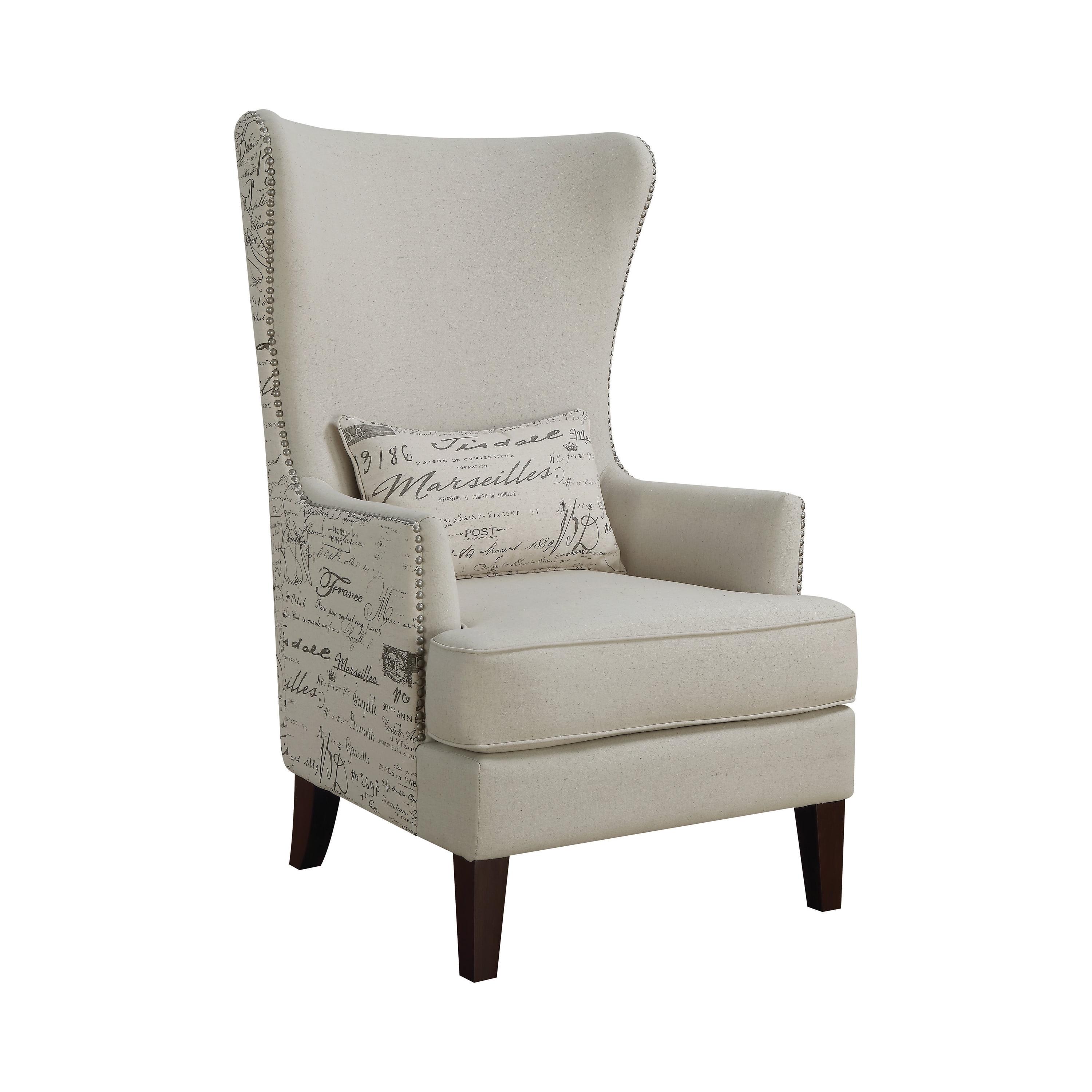 Elegant Cream High Back Accent Chair with French Script Pillow