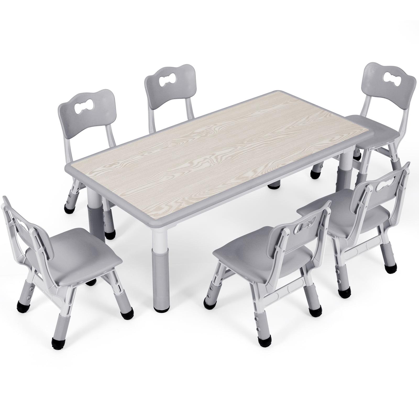 Pirecart Kids Table and 6 Chairs Set Height Adjustable Kids Craft and Play Table for Ages 2-10