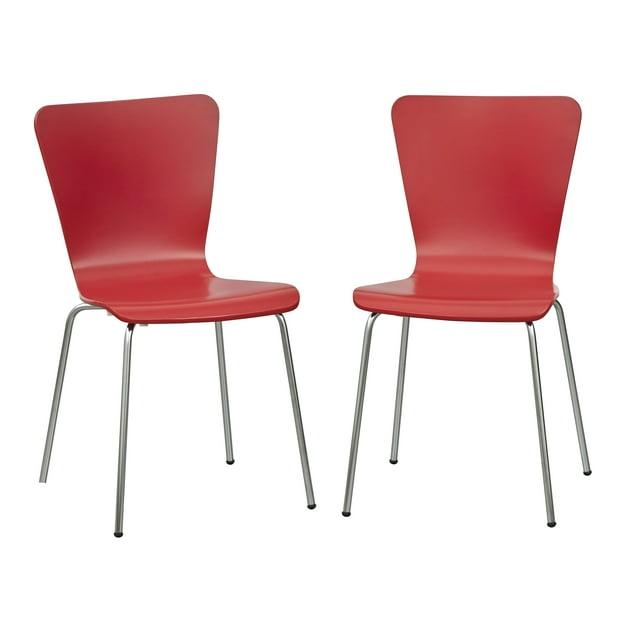 Set of 2 Pisa Modern Bentwood Dining Chairs Red - Buylateral: Chrome Legs, Stackable, 200 lbs Capacity