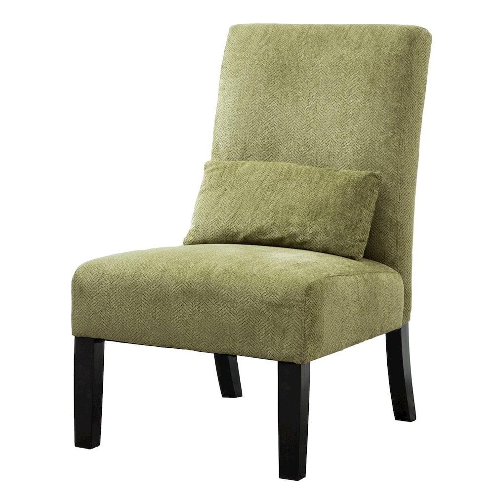 Pisano Contemporary Chenille Fabric Armless Accent Chair with Pillow in Green