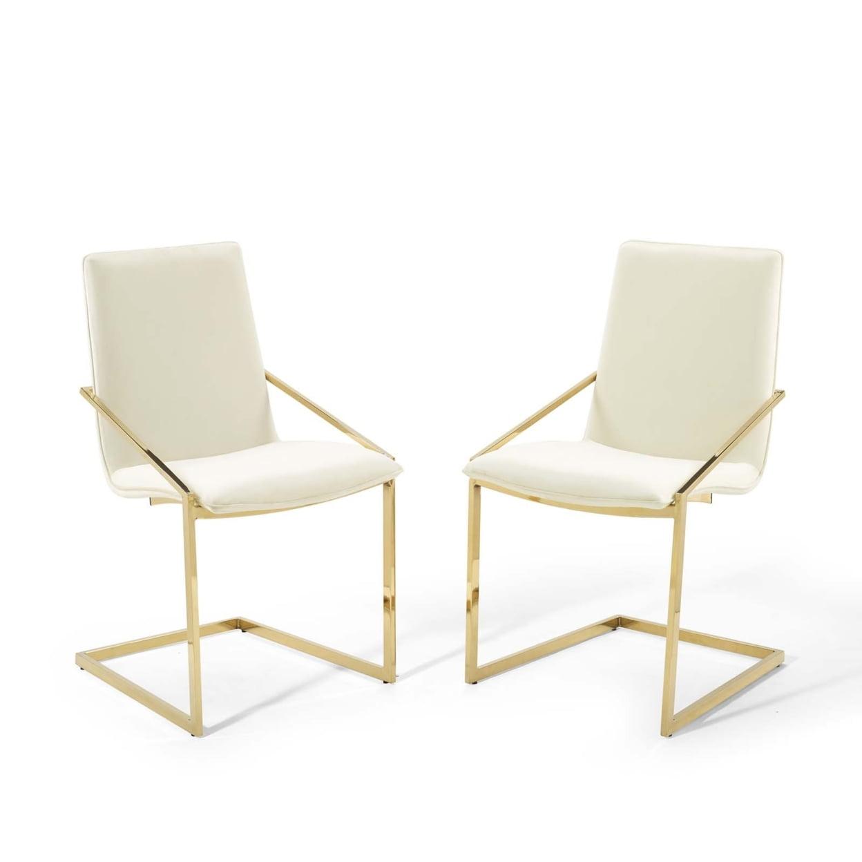 Pitch Dining Armchair Performance Velvet Set of 2 Gold Ivory