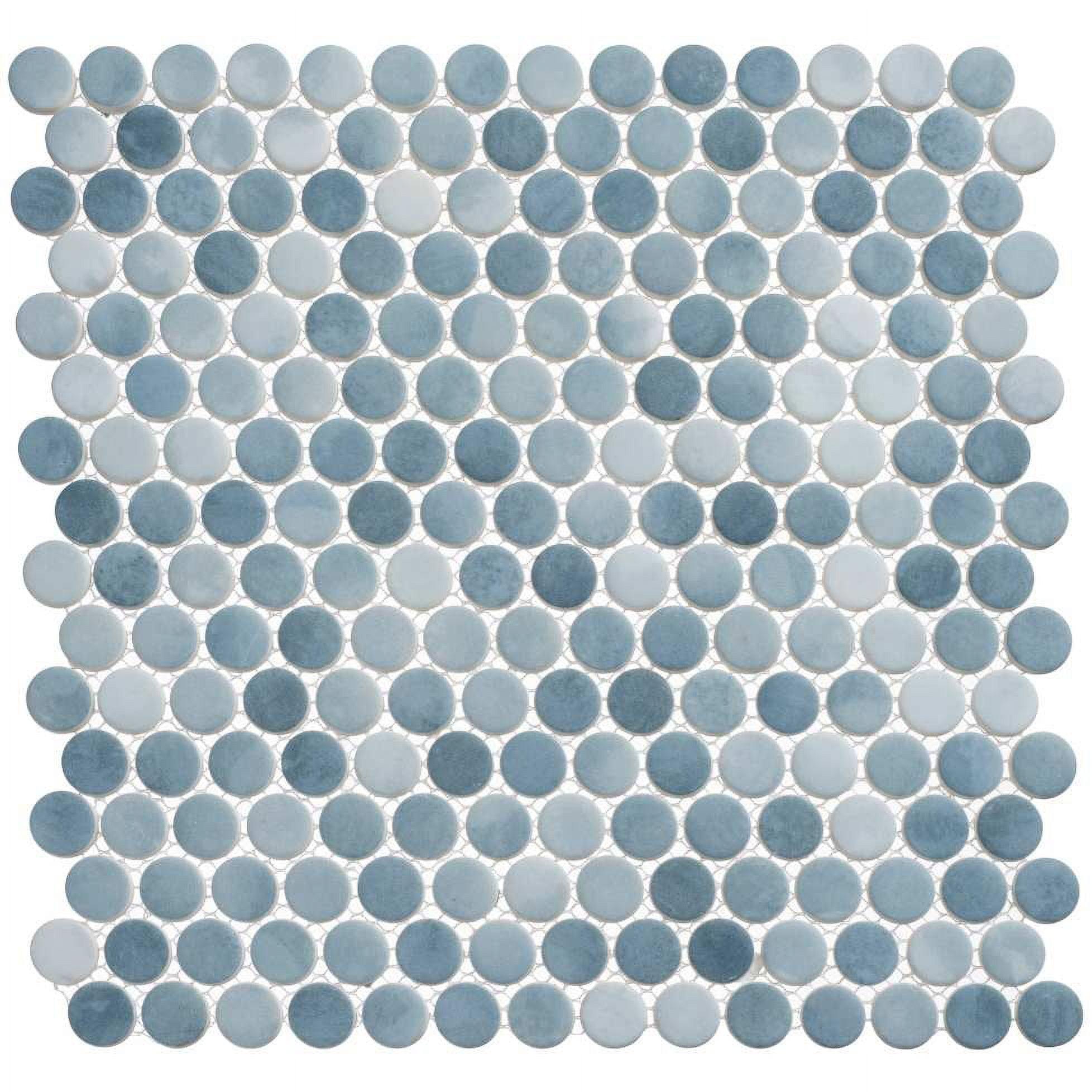 Wave Blue Penny Round Glass Mosaic Tile Sample