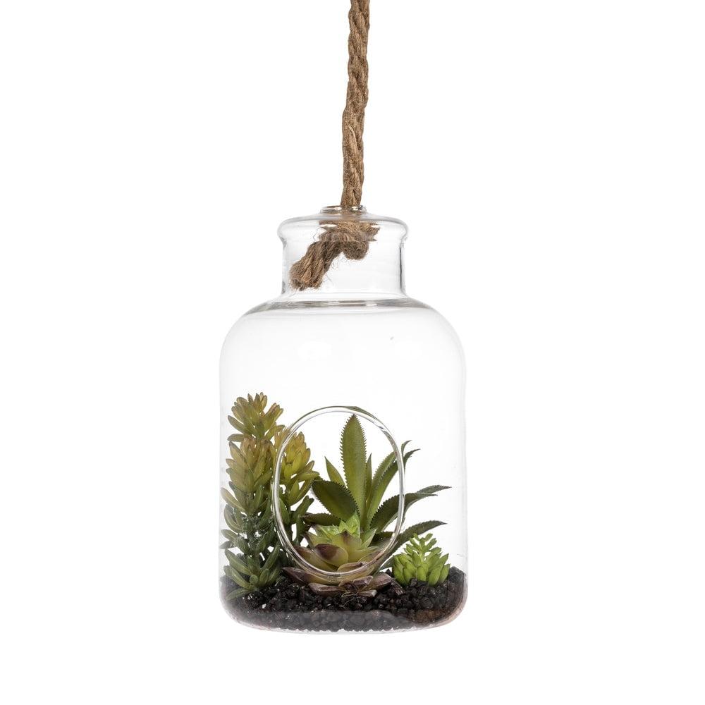 Modern Tabletop Green Assorted Succulents in 9" Glass Jar