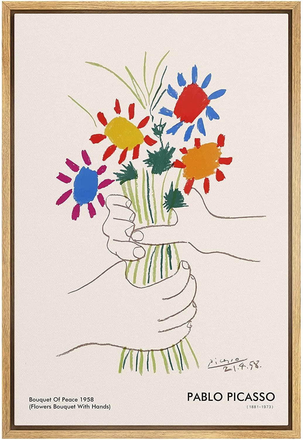 SIGNLEADER Bouquet of Peace (Flower Bouquet With Hands) Pablo Picasso Floral- Framed Canvas Print Wall Art Work