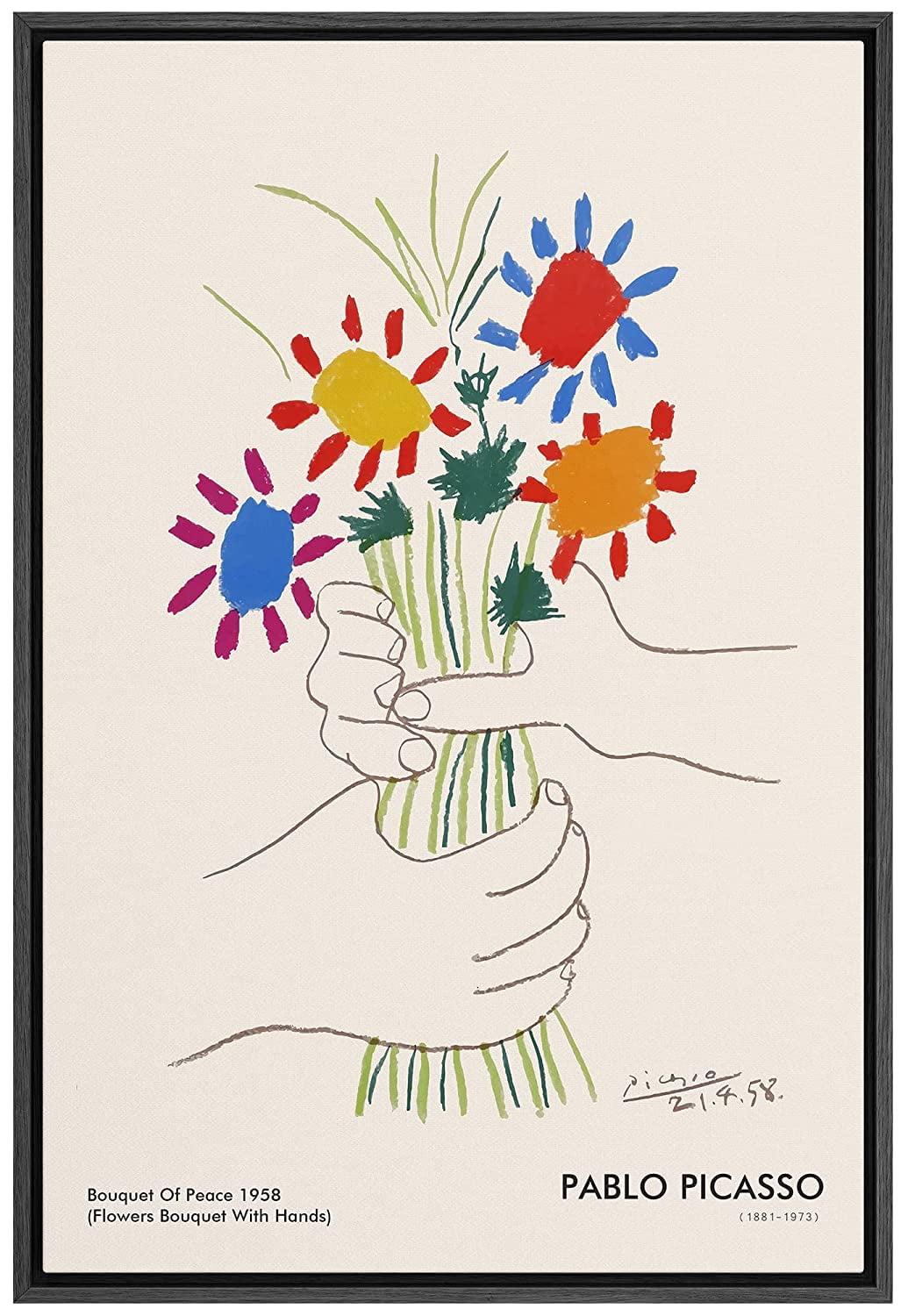 SIGNLEADER Bouquet of Peace (Flower Bouquet With Hands) Pablo Picasso Floral- Framed Canvas Print Wall Art Work