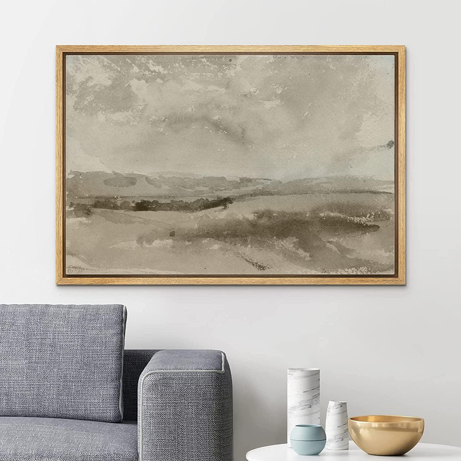 " SIGNLEADER Framed Canvas Print Wall Art Pastel Brown Mountain Valley Landscape Nature Wilderness Illustrations Modern Art Decorative Minimal Rustic For Living Room, Bedroom, Office "