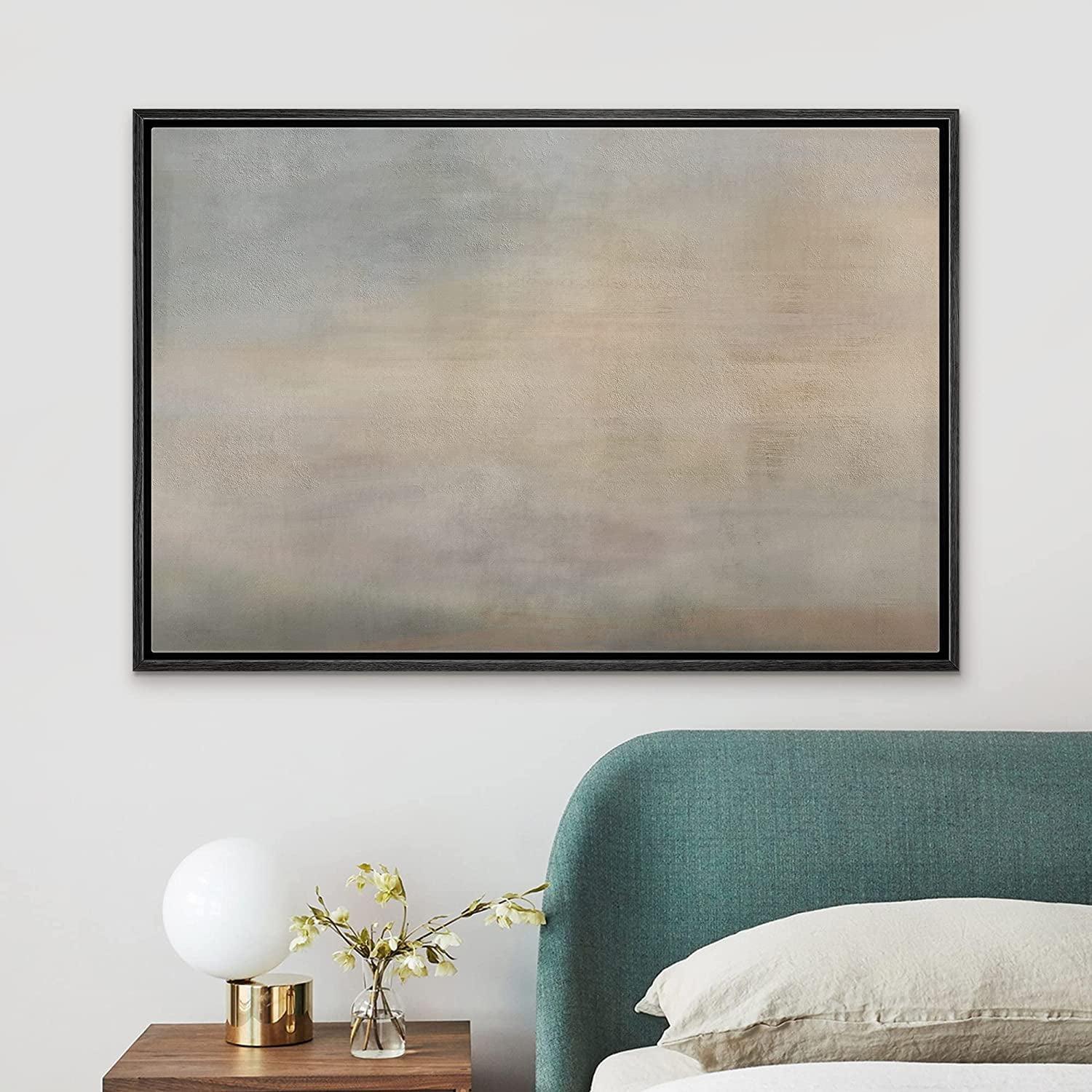 SIGNLEADER " SIGNLEADER Framed Canvas Print Wall Art Pastel Grunge Brown Sky Landscape Abstract Shapes Illustrations Modern Art Decorative Minimal Relax/Calm For Living Room, Bedroom, Office "