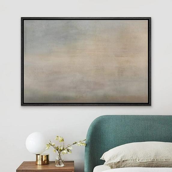 SIGNLEADER " SIGNLEADER Framed Canvas Print Wall Art Pastel Grunge Brown Sky Landscape Abstract Shapes Illustrations Modern Art Decorative Minimal Relax/Calm For Living Room, Bedroom, Office "