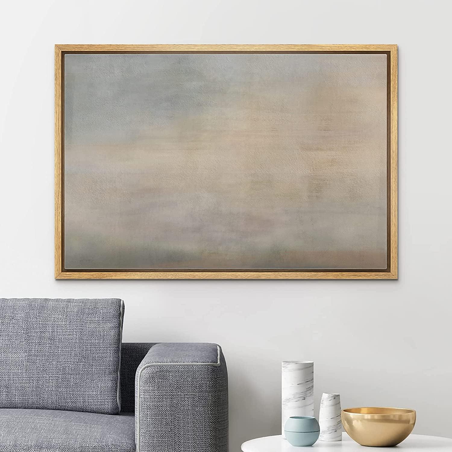 SIGNLEADER " SIGNLEADER Framed Canvas Print Wall Art Pastel Grunge Brown Sky Landscape Abstract Shapes Illustrations Modern Art Decorative Minimal Relax/Calm For Living Room, Bedroom, Office "
