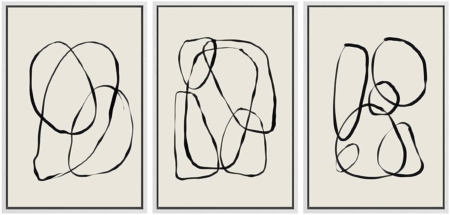 SIGNLEADER " Modern Duotone Geometric Spiral Ring Circle Collage 3 Piece Framed Wall Art. " 3 - Pieces