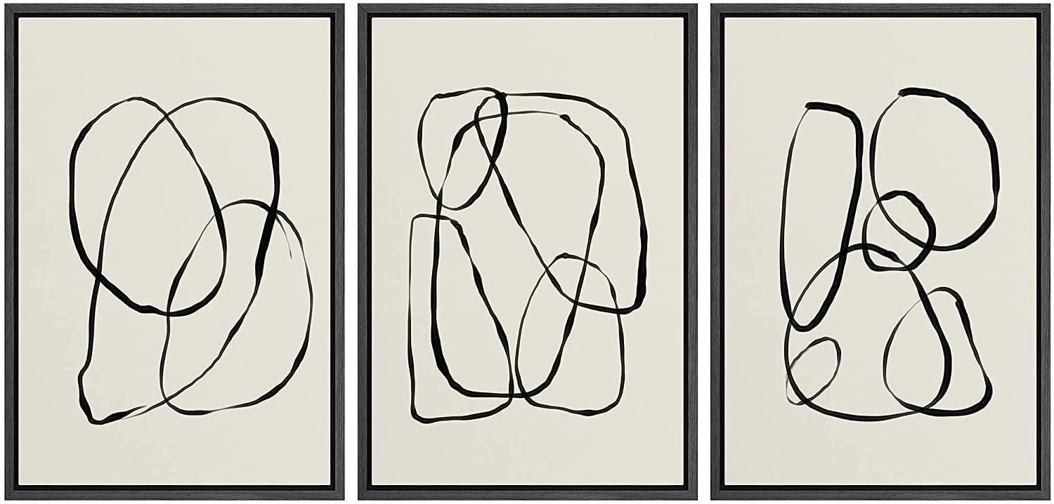 SIGNLEADER " Modern Duotone Geometric Spiral Ring Circle Collage 3 Piece Framed Wall Art. " 3 - Pieces