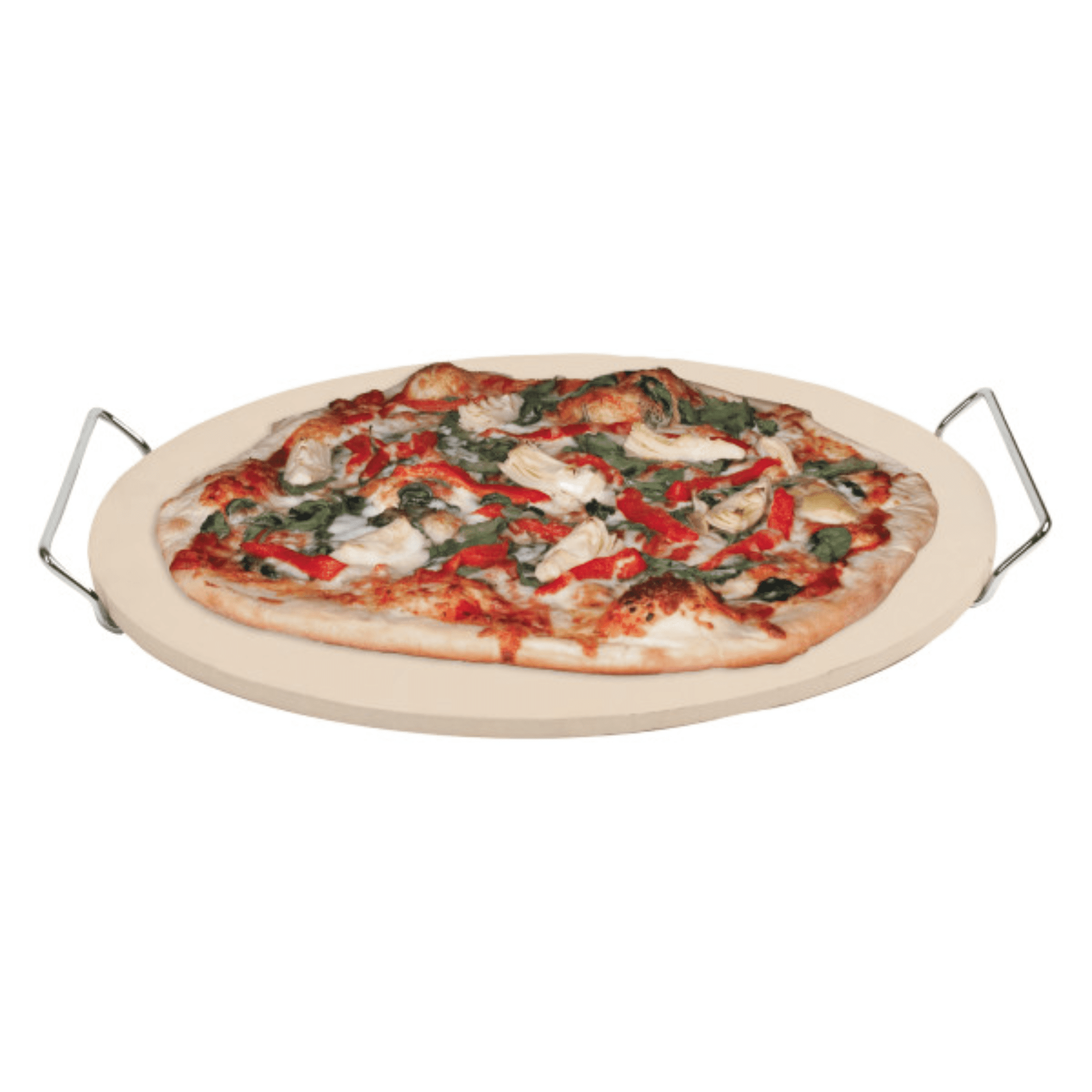 15" Round Ceramic Pizza Stone with Wire Handles