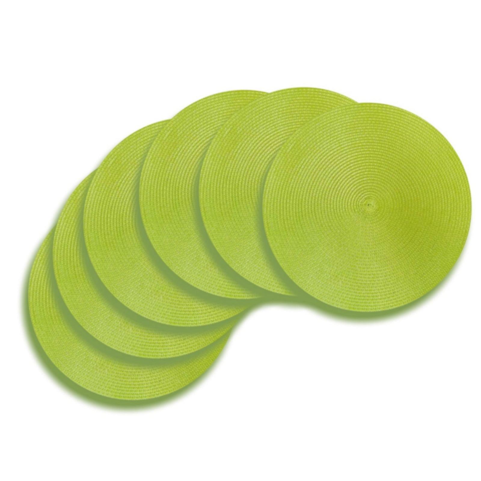 Placemats Set of 6, Lime Green Placemats Set of 6, Round Woven Placemats for Indoor and Outdoor, Washable Woven Placemats for St Patricks Day Placemats, 15 Inch