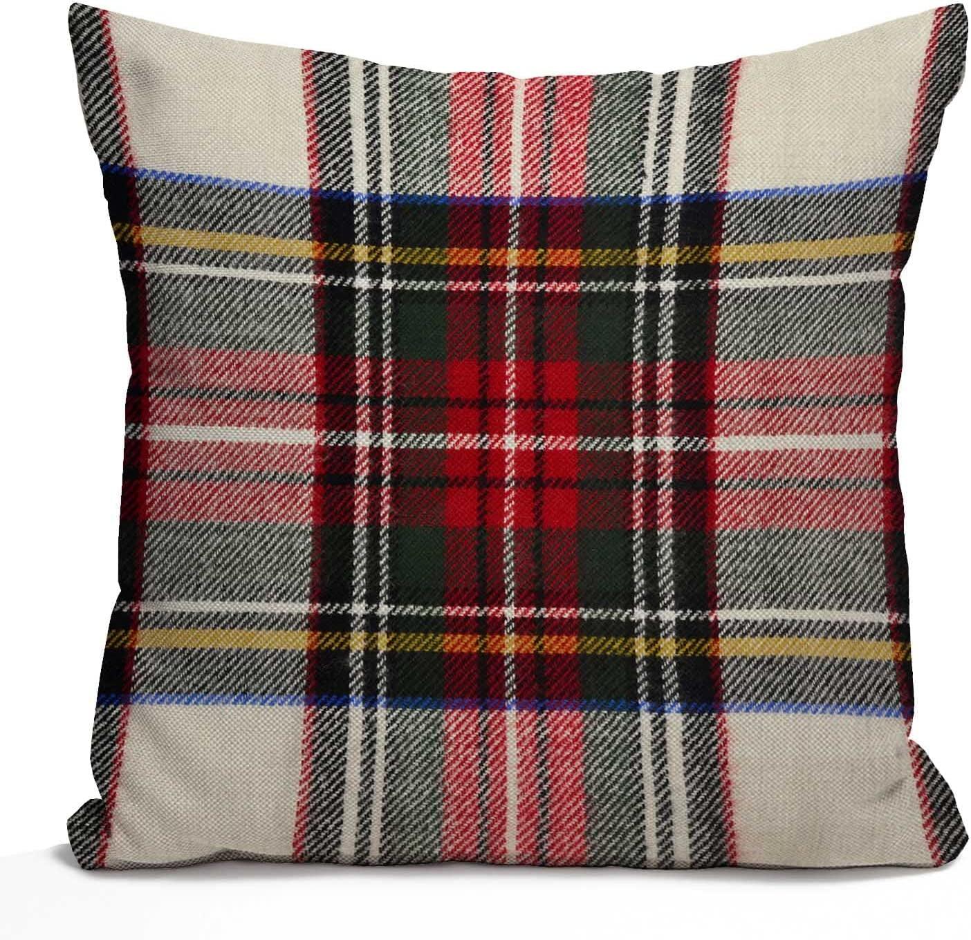 Scottish Tartan Red and White Cotton Euro Pillowcase