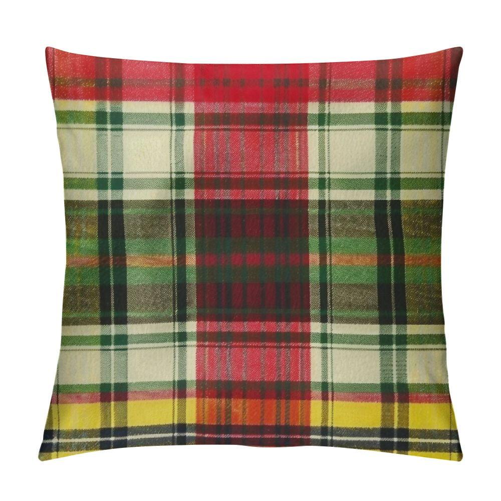 COMIO Plaid Pillow Cover Scottish Tartan Red and White Wool Plaid Pattern Symmetric Square Print Double Sided Decorative Pillow Case Throw Pillows Cover