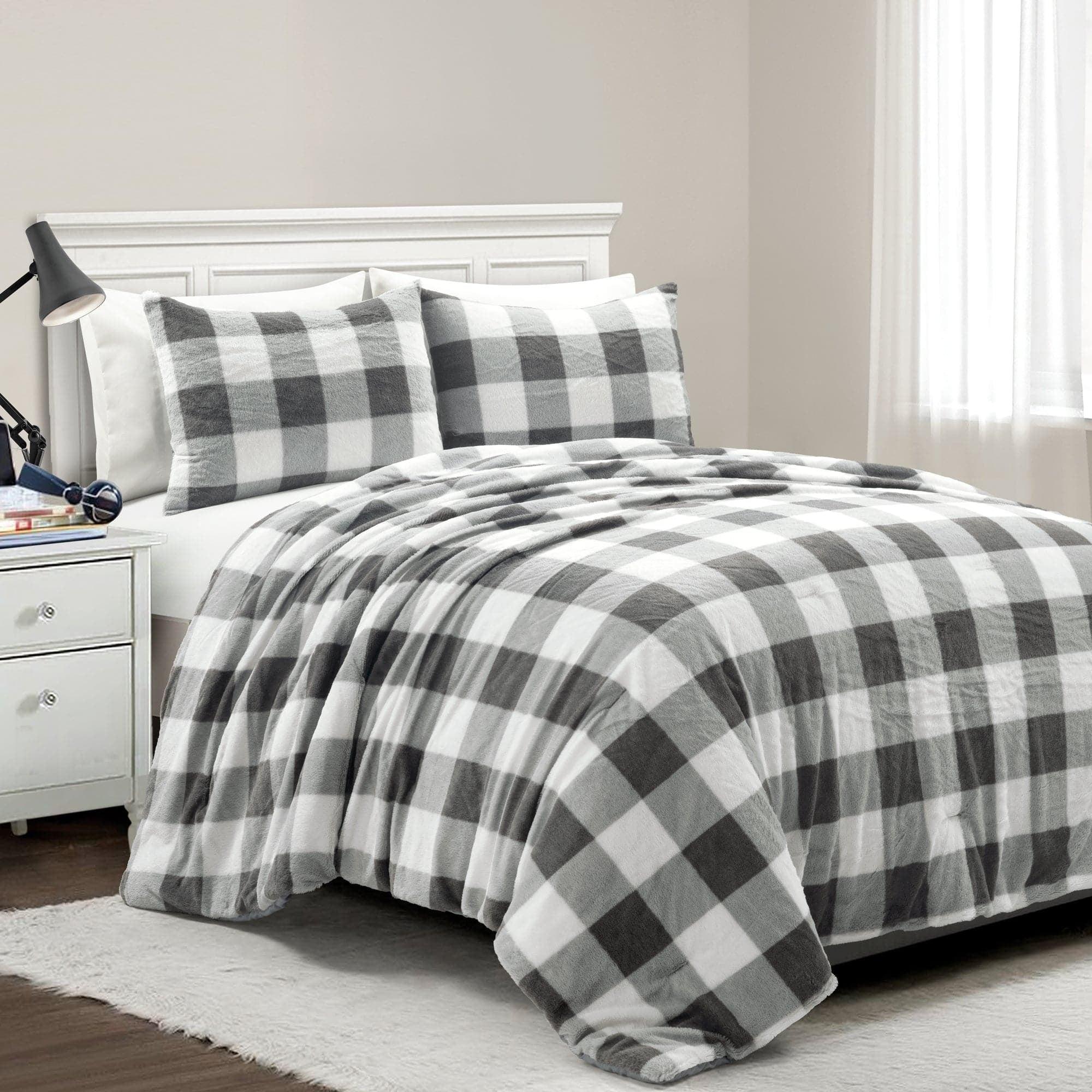 Plaid Faux Fur Microfiber 2 Piece Comforter Set (Set of 2)