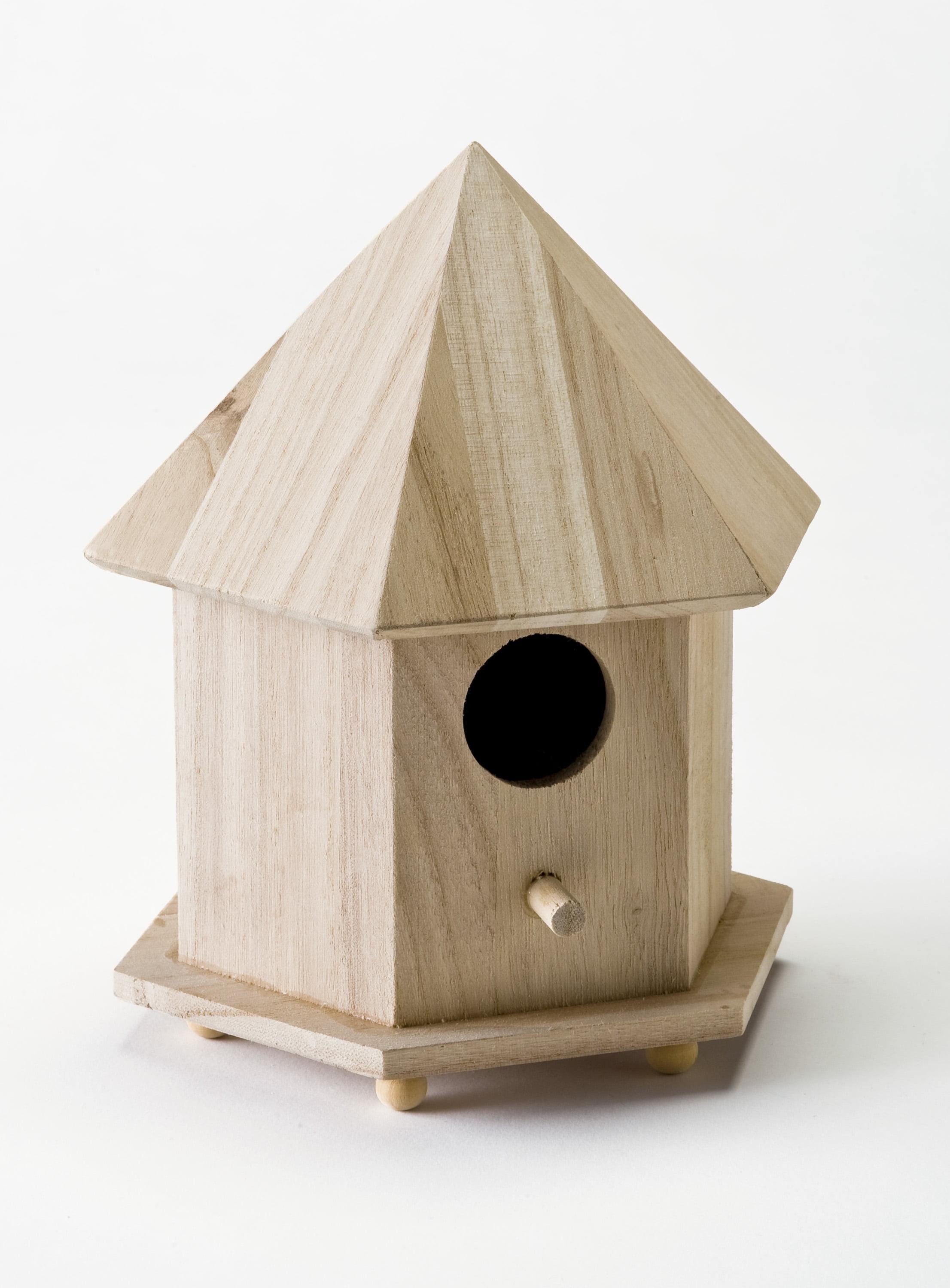 Natural Beige Wooden Gazebo Birdhouse, 6.75" x 9" x 5.75"