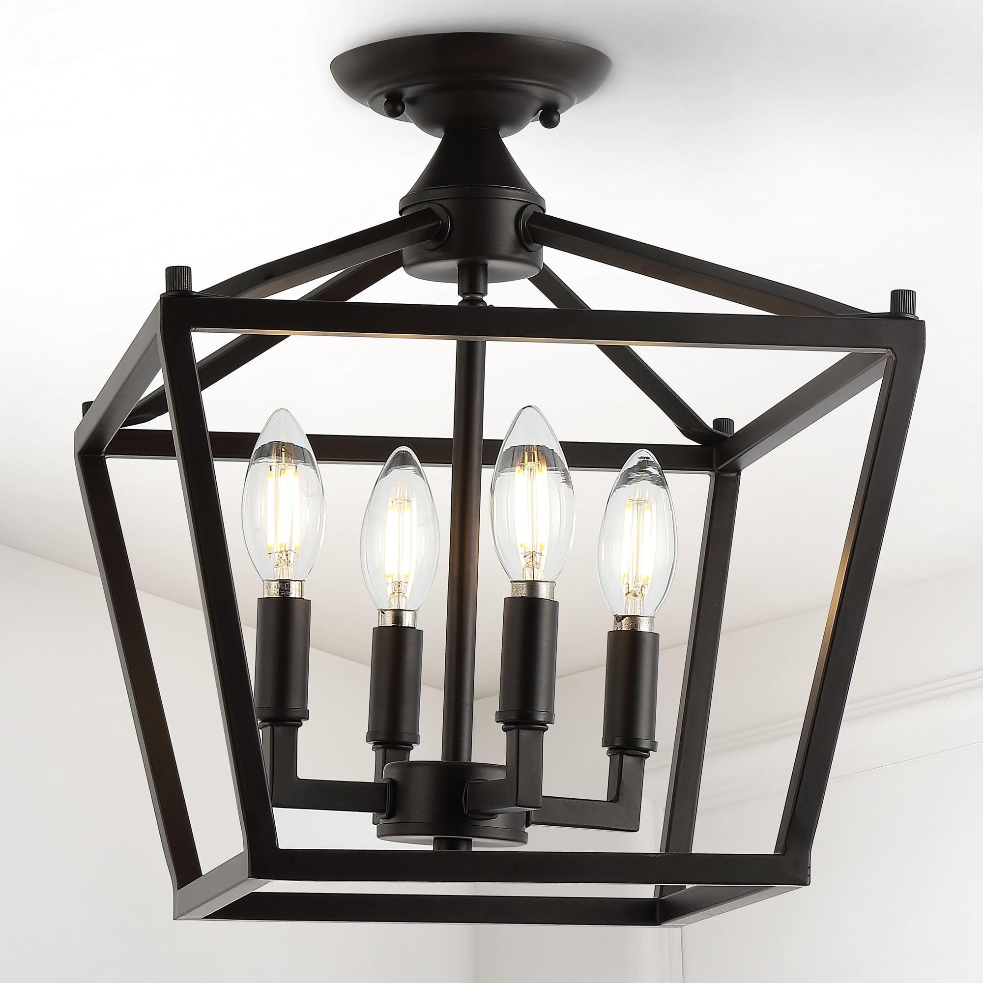 Plains Mini Lantern 12" 4-Light Iron Modern Farmhouse LED Flush Mount, Oil Rubbed Bronze