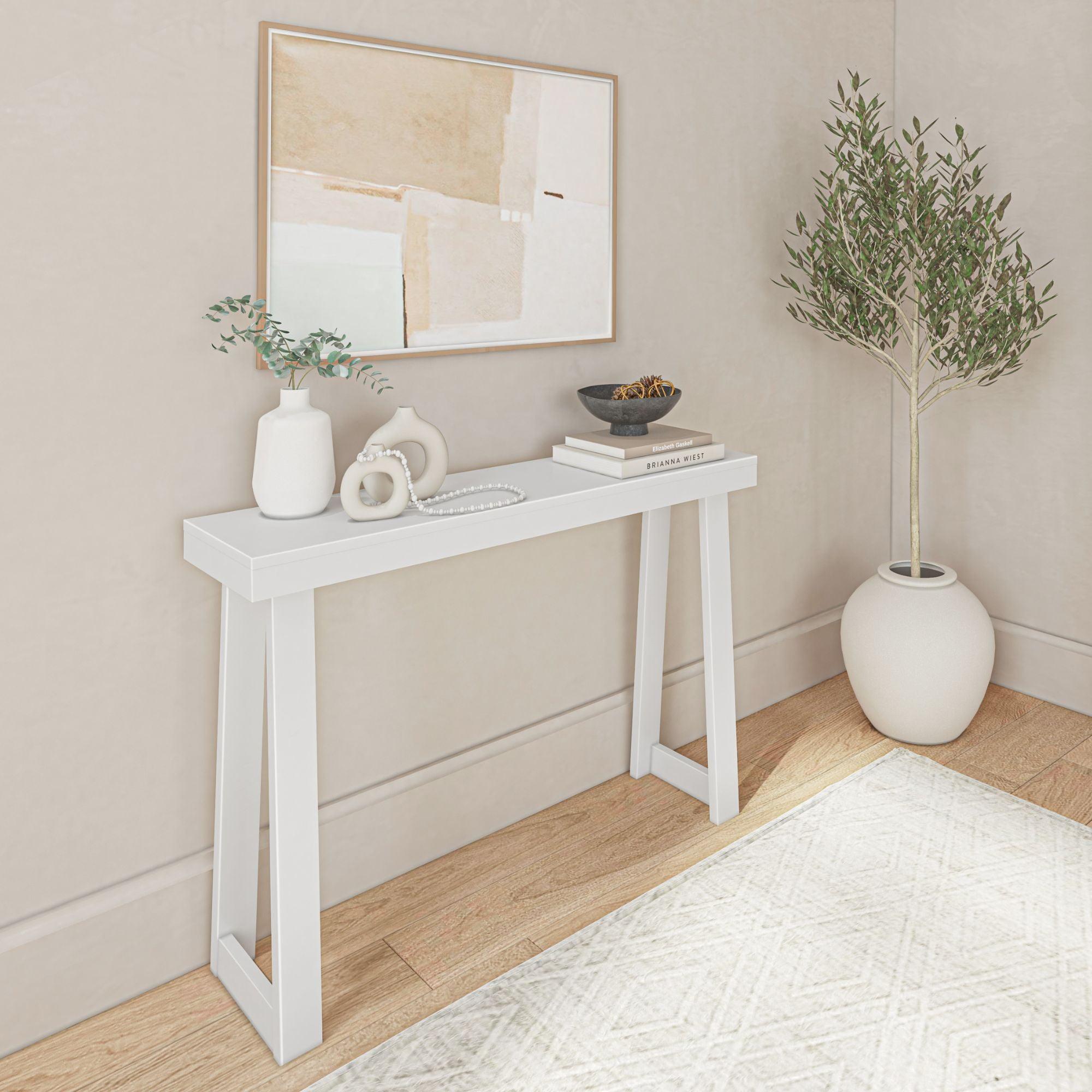 Plank+Beam 46" Solid Wood Console Table with Storage, Sofa Table with Shelf, Narrow Entryway Table for Hallway, White
