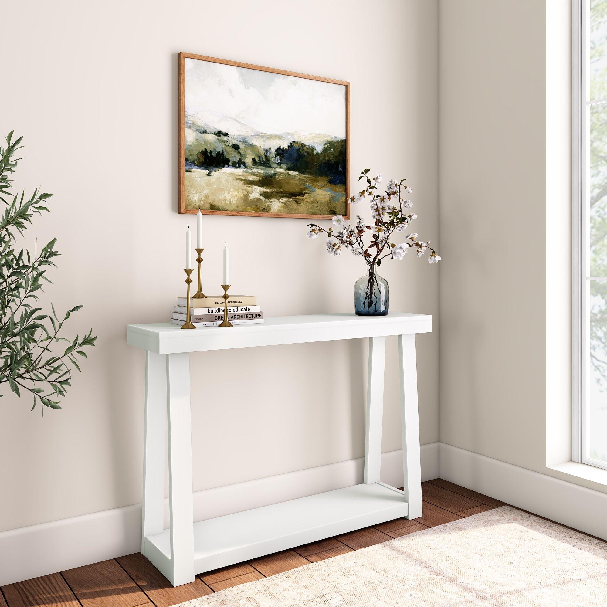 Plank+Beam 46.25” Solid Wood Console Table, Classic Farmhouse Style Sofa Table, Narrow Entryway Table for Hallway, White