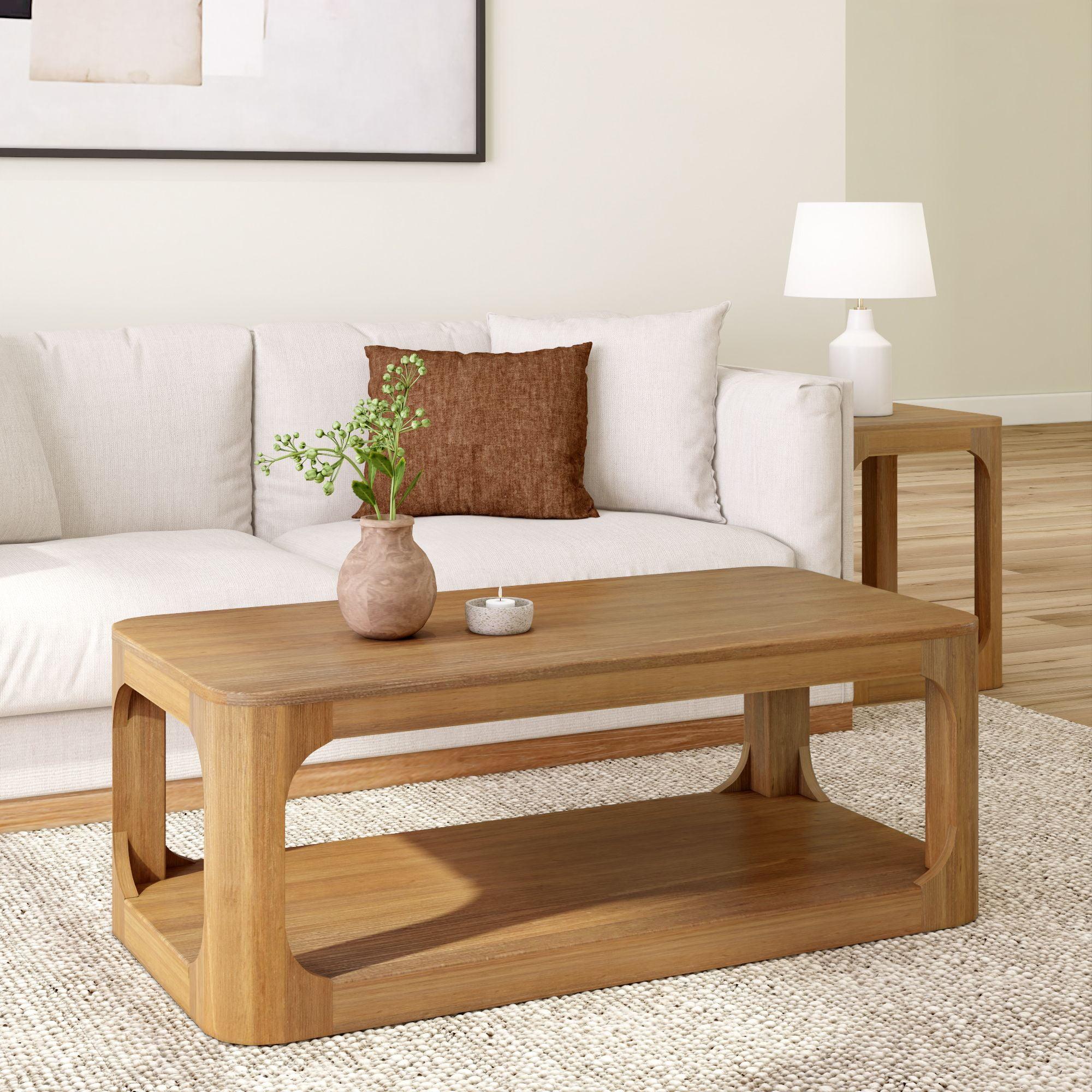 Plank+Beam 48" Modern Rectangular Coffee Table with Shelf, Solid Wood Table