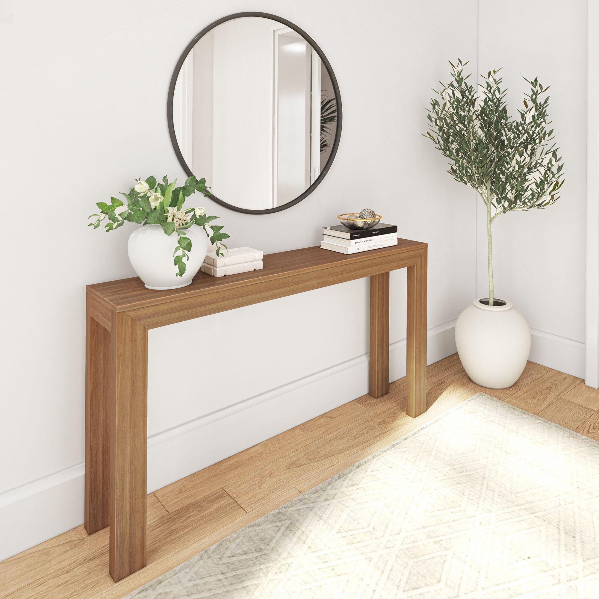 Pecan Solid Wood 56" Modern Console Table with Storage