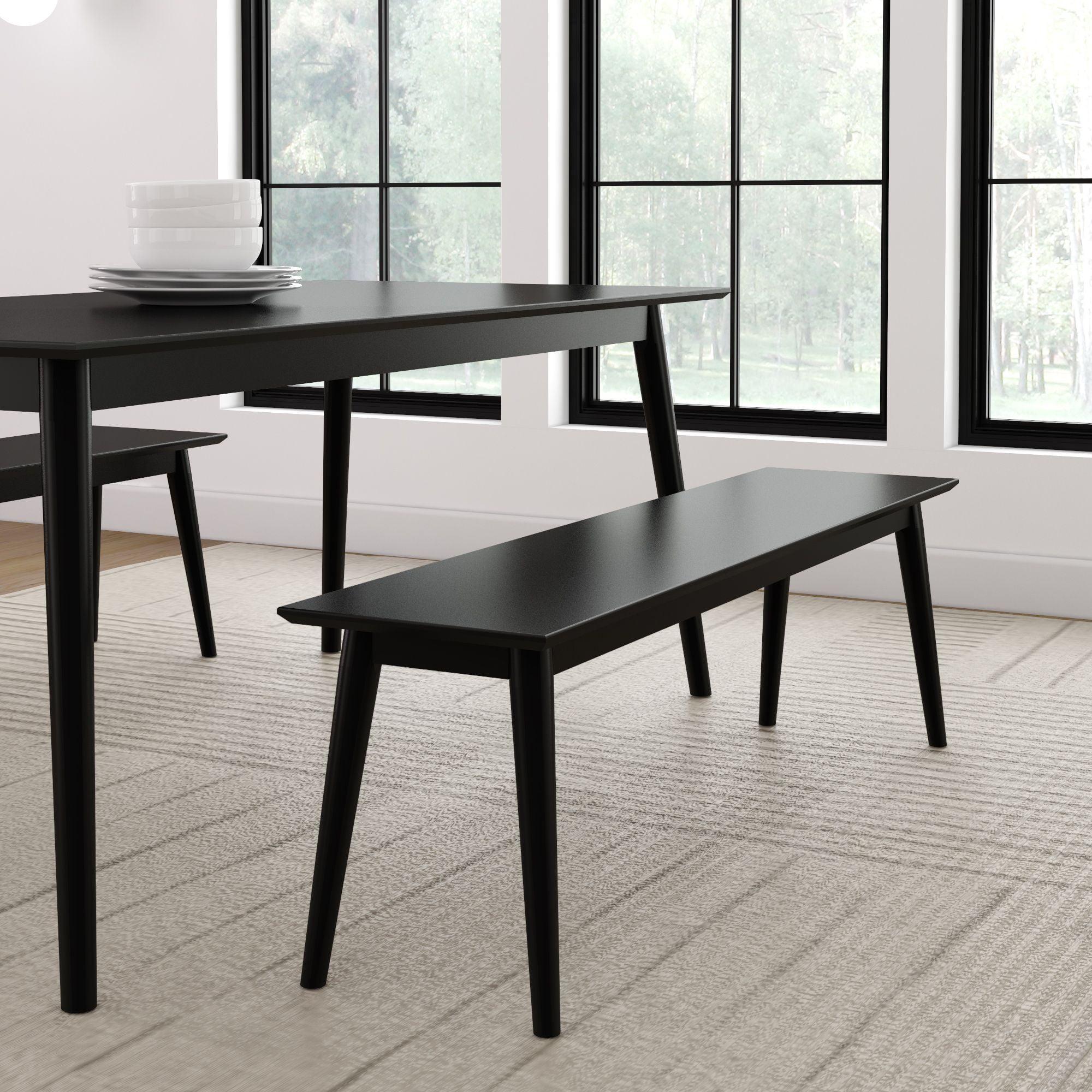 Plank+Beam 59" Mid Century Modern Solid Wood Dining Bench, Entryway Bench, Dining Room Bench, Black