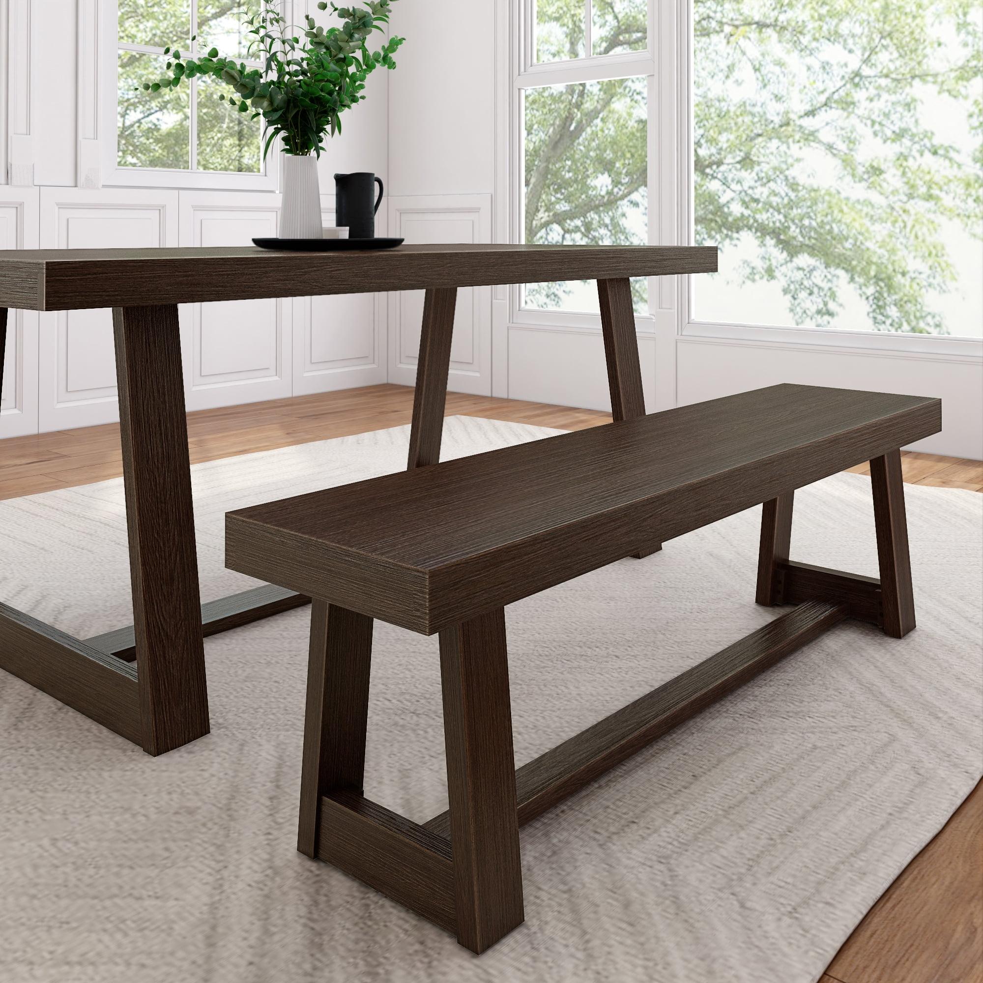 Plank+Beam Farmhouse Dining Bench, Solid Wood Bench for Dining Table/Kitchen, 60", Walnut Wirebrush