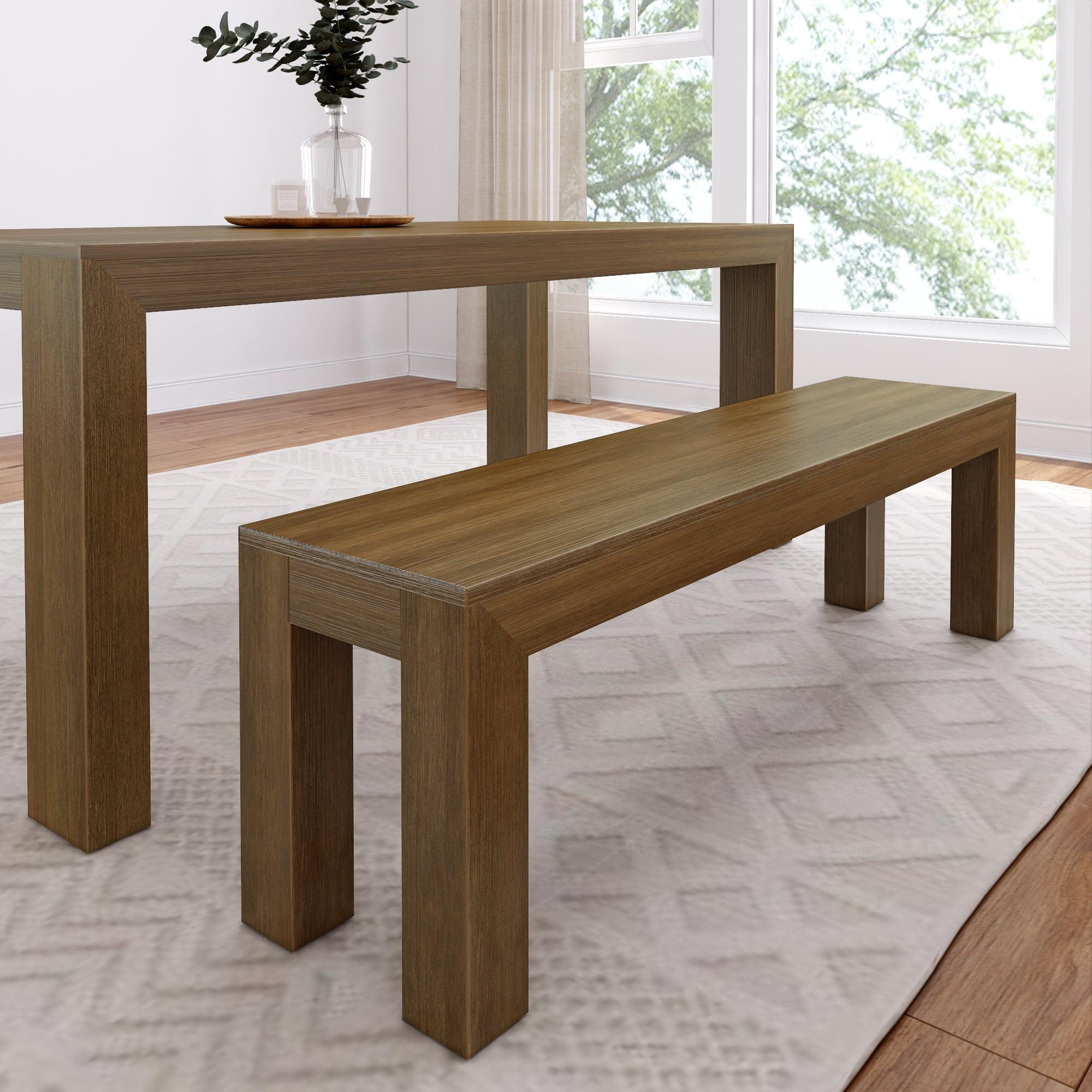 Plank+Beam Modern Wood Dining Bench, Solid Wood Bench for Dining Table, 60", Pecan Wirebrush