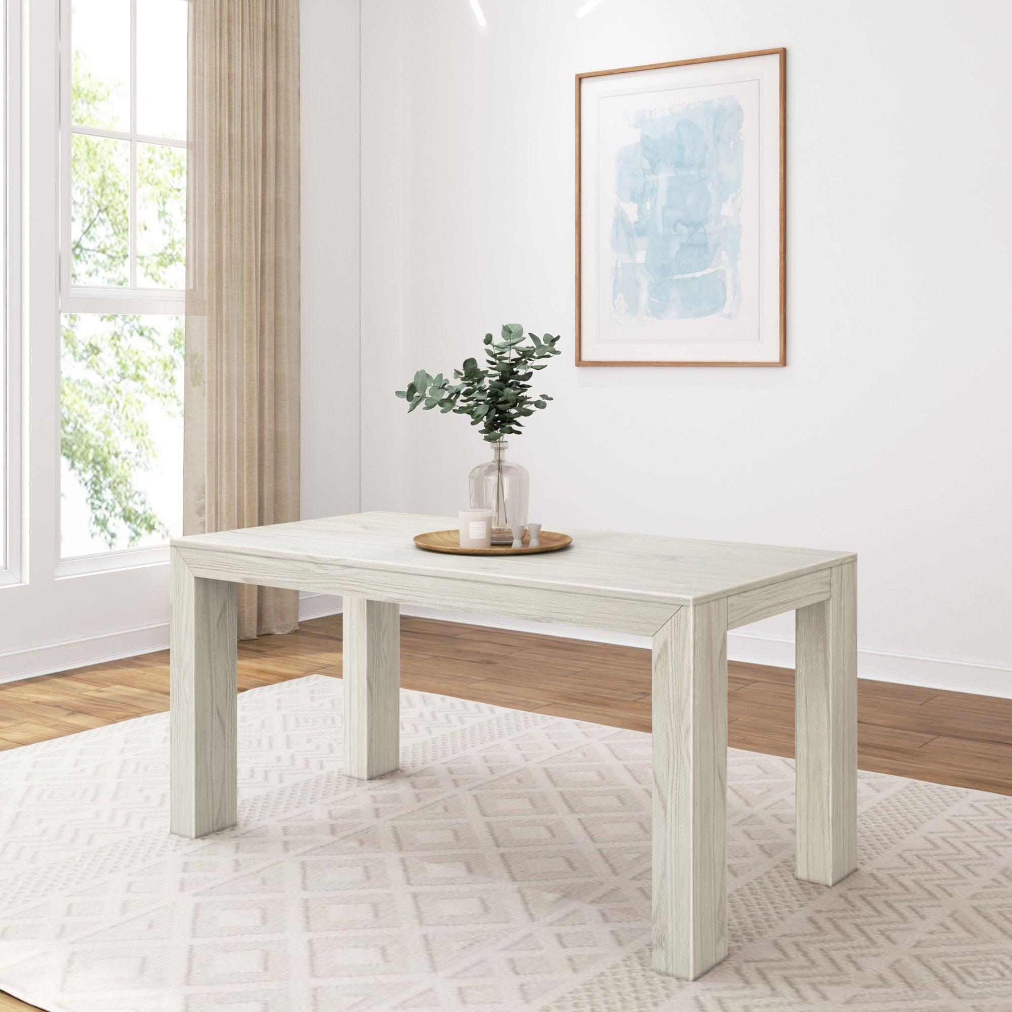 Plank+Beam 60" Modern Dining Table for 4, Solid Wood Rectangular Kitchen Table, White Wirebrush