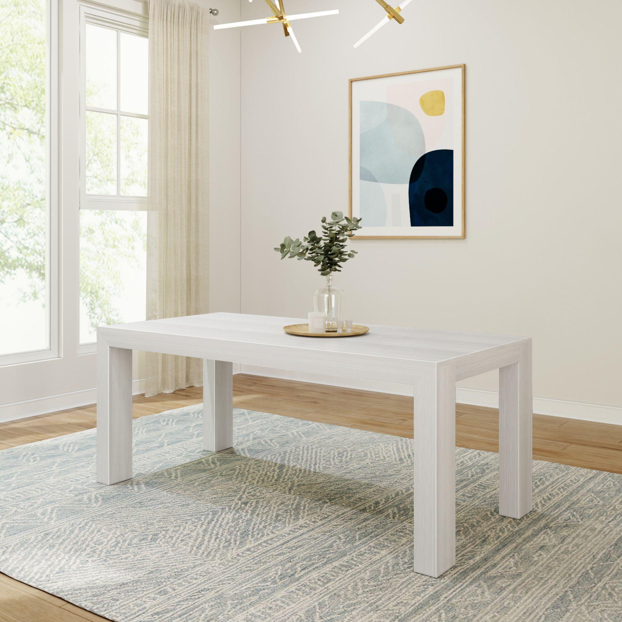 Plank+Beam 72" Modern Dining Table for 6, Solid Wood Rectangular Dining Table for Kitchen/Dining Room, White Wirebrush
