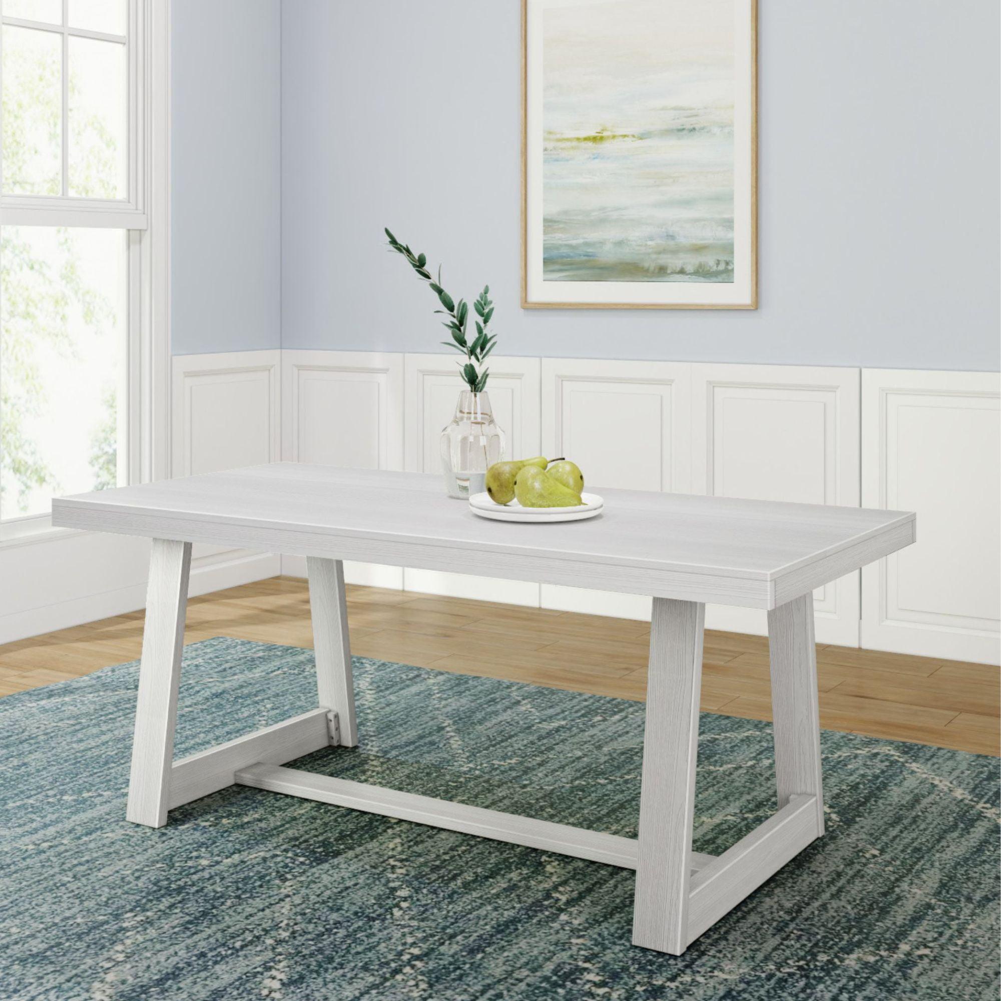 Farmhouse 72" White Wirebrush Solid Pine Dining Table