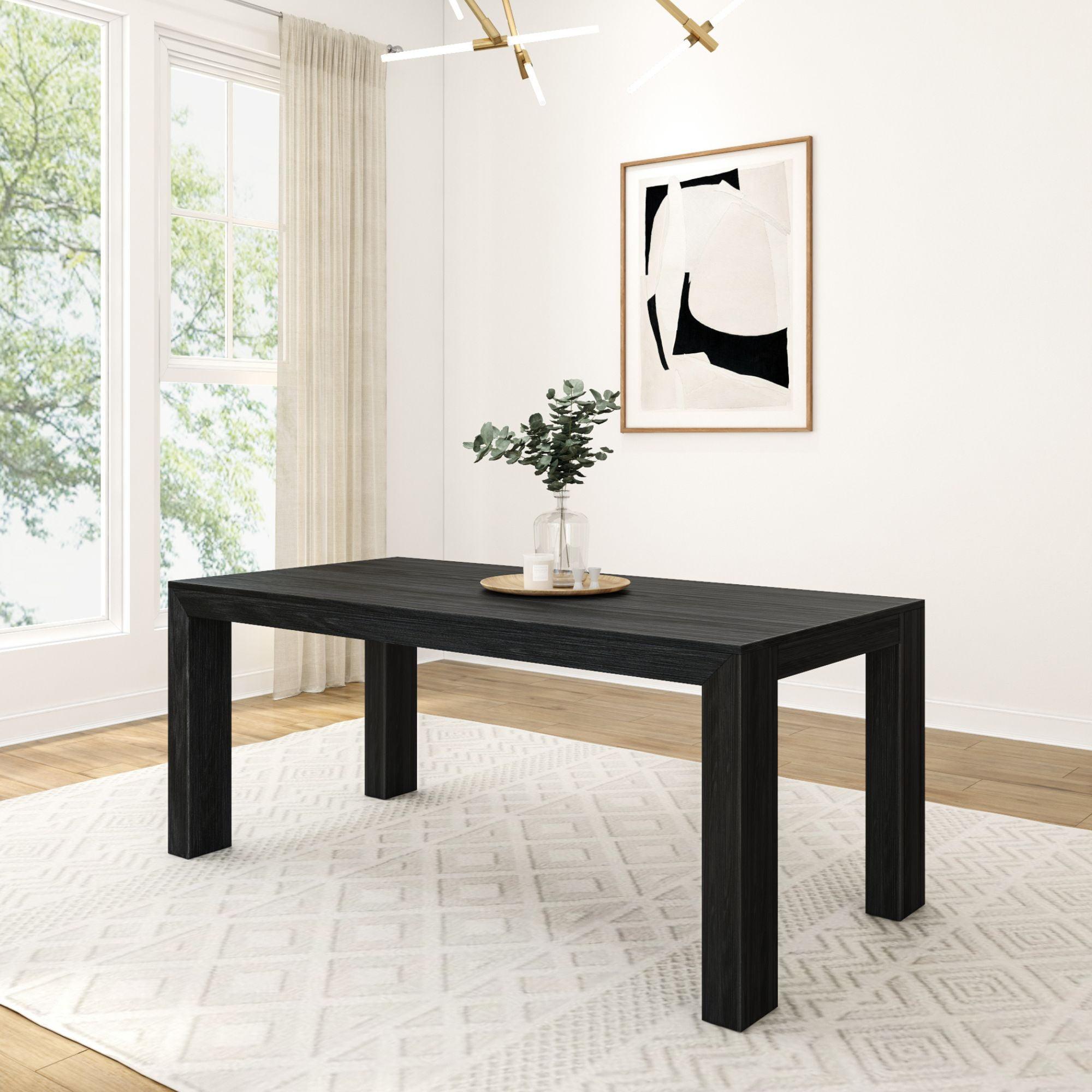 Plank+Beam 72" Modern Dining Table for 6, Solid Wood Rectangular Dining Table for Kitchen/Dining Room, Black Wirebrush