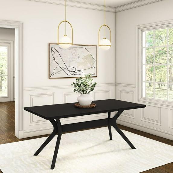 Plank+Beam 72" Verso Rectangular Dining Table for 6, Solid Wood Cross Leg Kitchen Table, Black