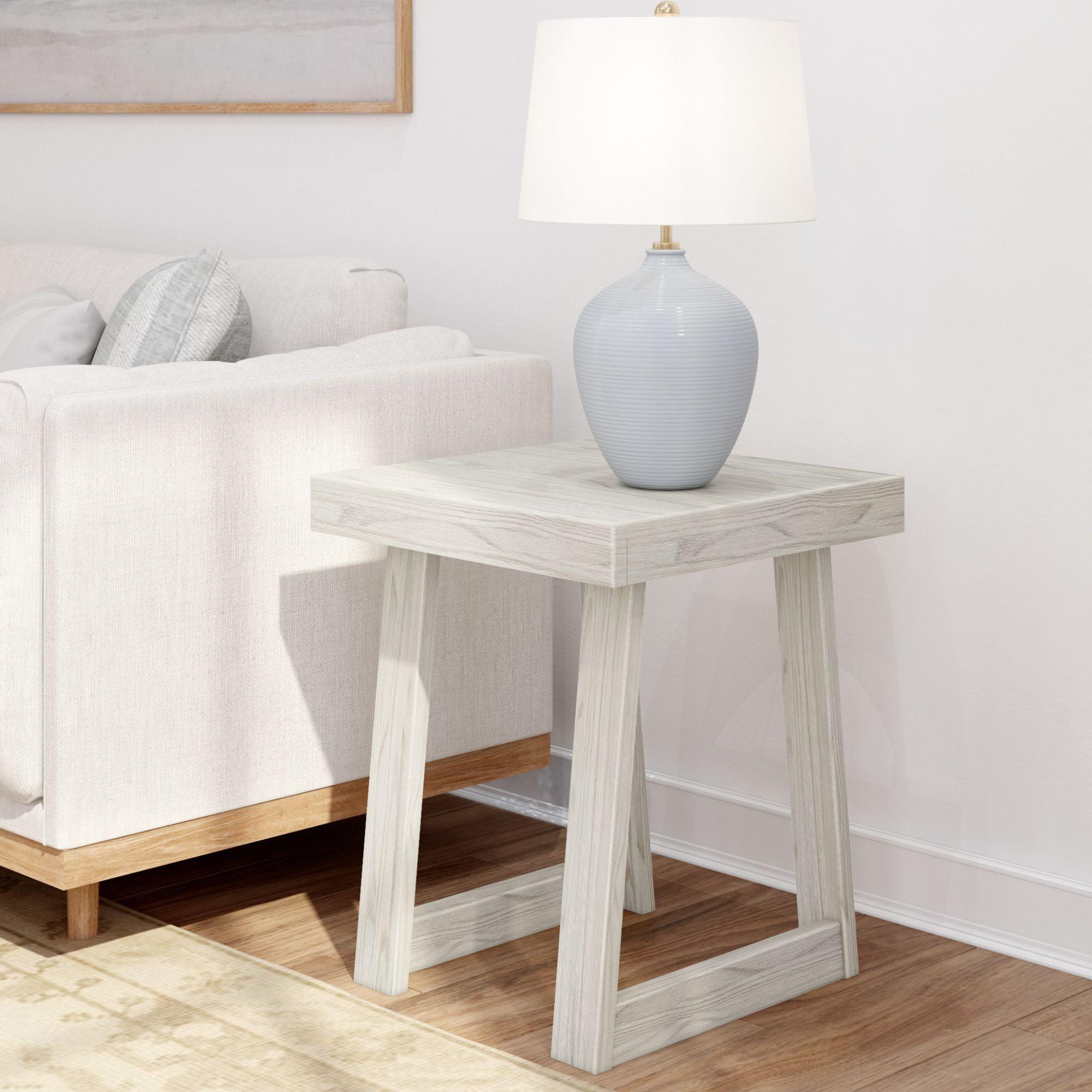 Plank+Beam Classic Square Side Table, Slim Side Table for Living Room, Nightstand for Small Spaces, Wood End Table for Bedroom, White Sand Wirebrush