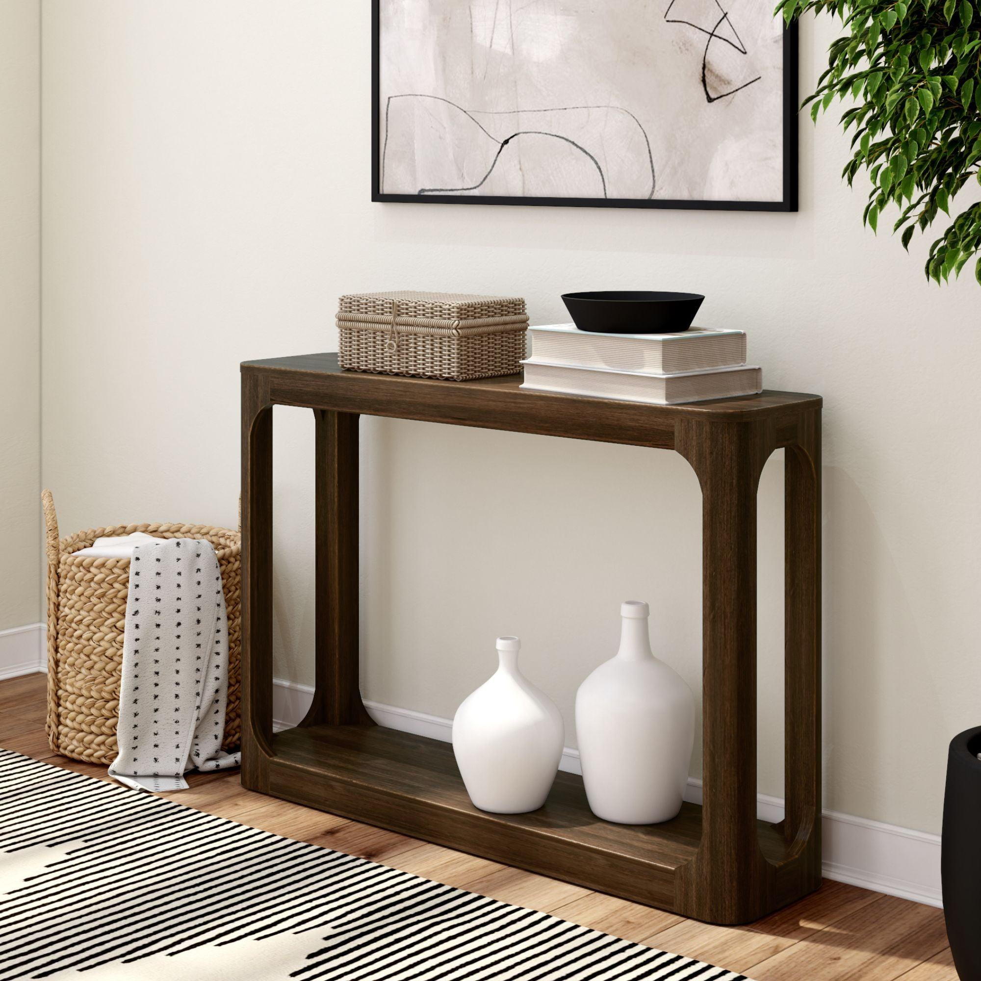 Walnut 46.5" Solid Wood Console Table with Storage Shelf