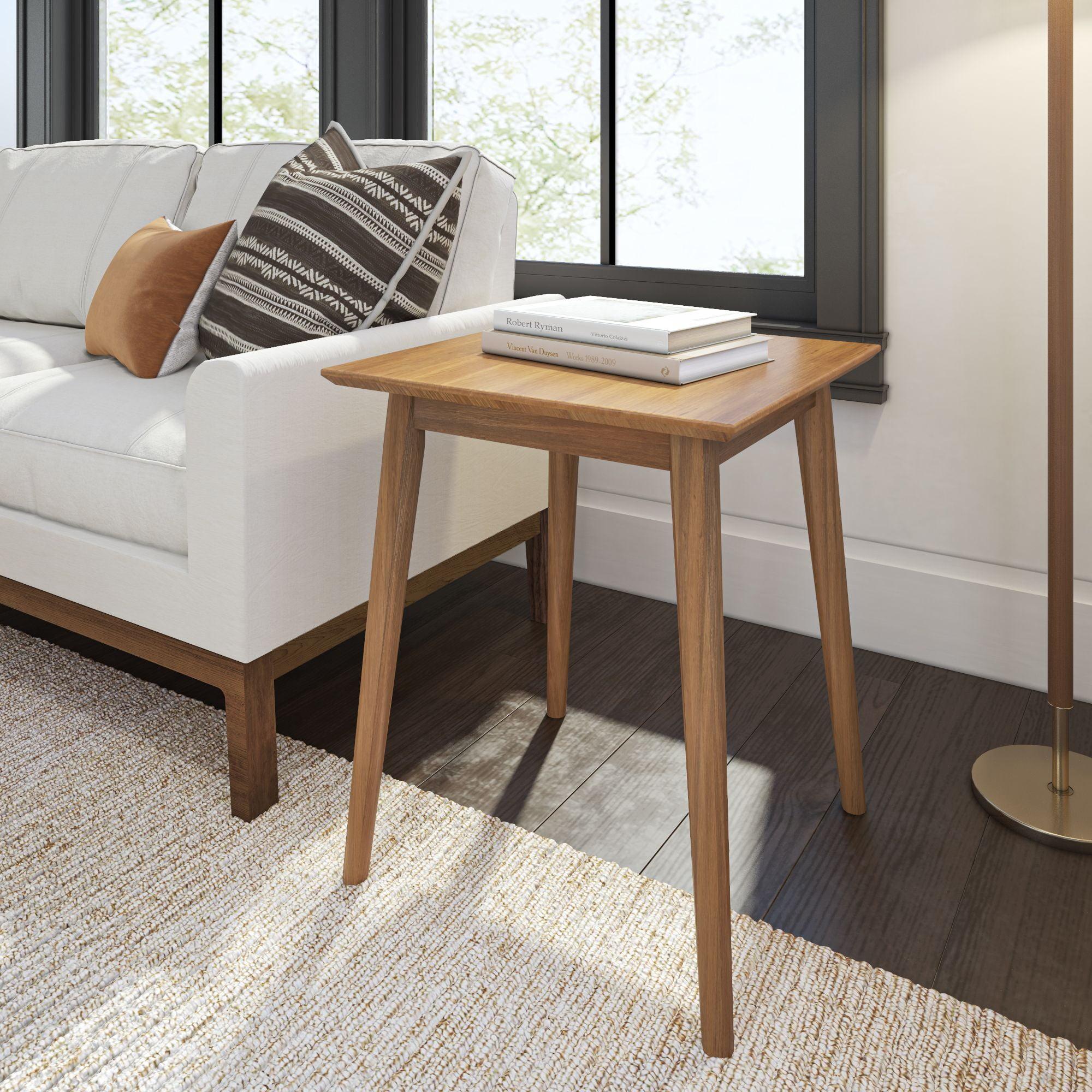 Plank+Beam Mid Century Modern Square Side Table, Couch Side Table, Small End Table For Office Space, Wooden Accent Table, Pecan
