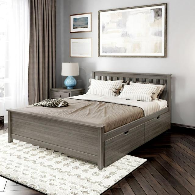 Plank+Beam Solid Wood Queen Bed Frame with Headboard and Storage Drawers