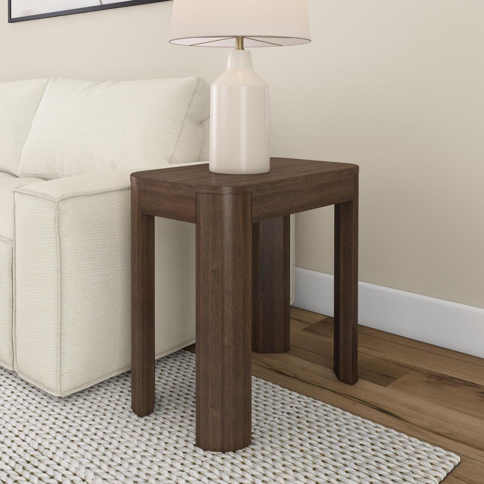 Plank+Beam Solid Wood Side Table, Modern Rounded Edge Slim Side Table for Living Room, 25"