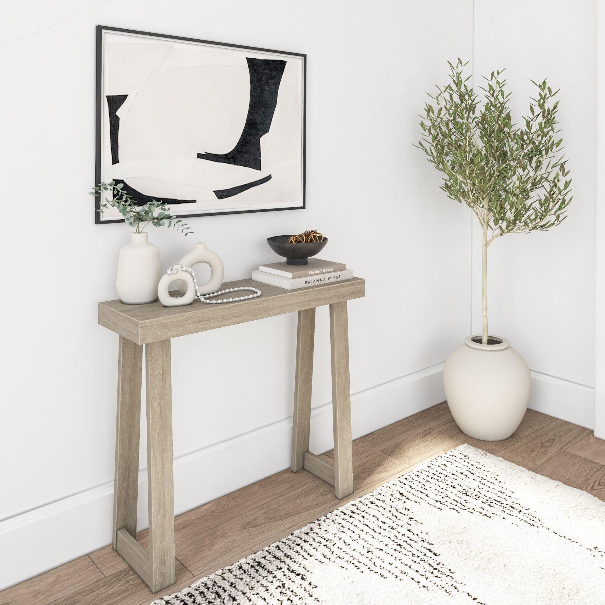 17 Stories Solid Pine Wood Console Table With Storage Shelf, 36-Inch Narrow Entryway Hallway Sofa Table