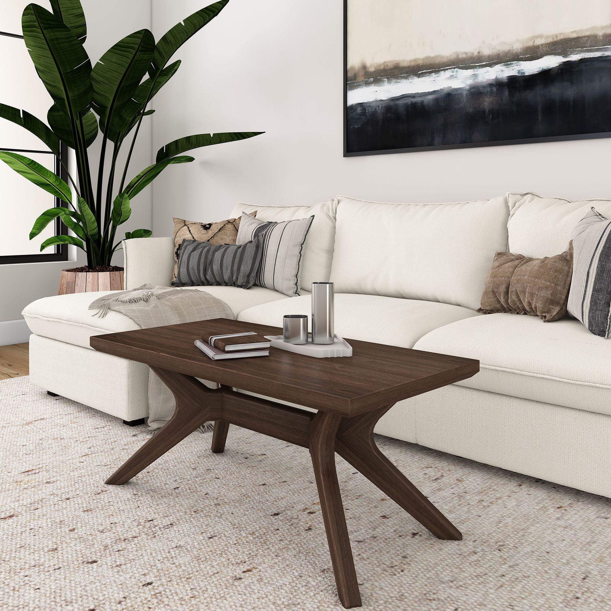 Plank+Beam Solid Wood Cross Leg Rectangular Coffee Table, 40" Coffee Table for Living Room, Walnut