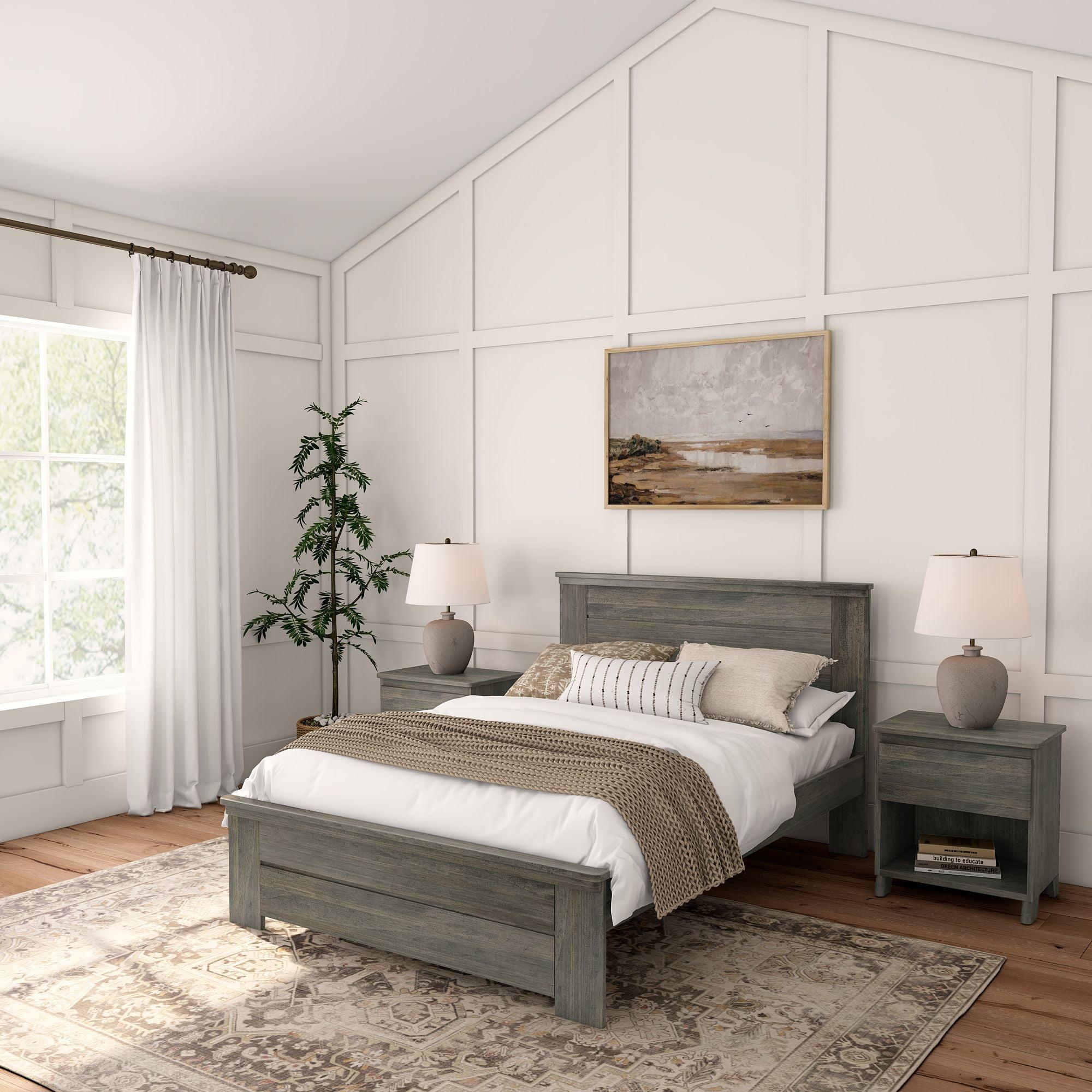 Plank+Beam Farmhouse Full Size Bed Frame with Headboard, Solid Wood Platform Bed