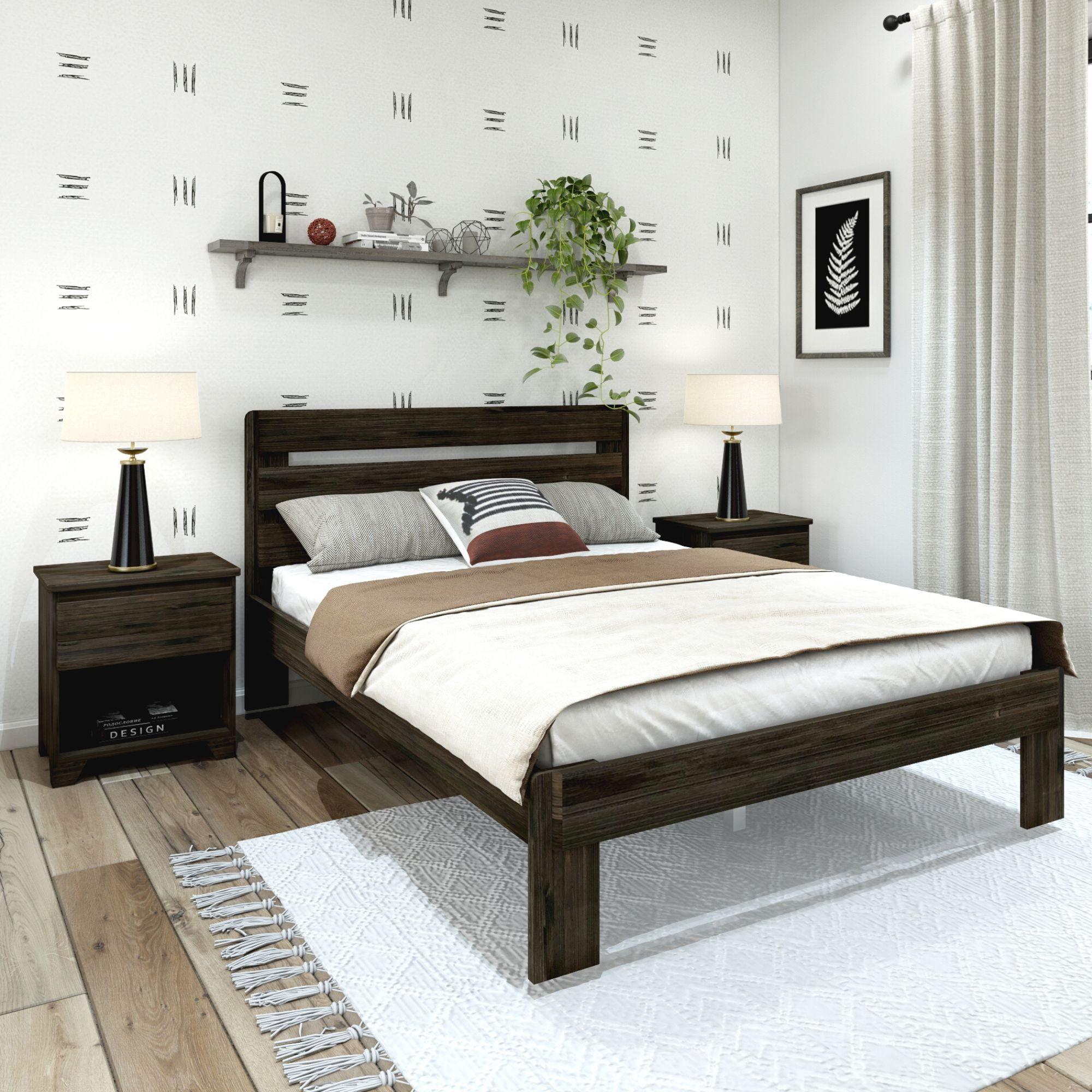 Plank+Beam Farmhouse Queen Bed with Plank Headboard, Solid Wood Platform Bed