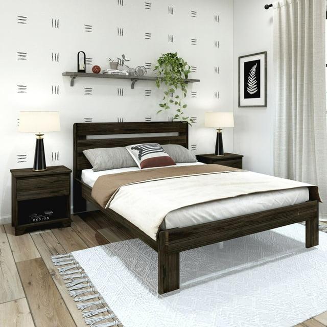 Plank+Beam Farmhouse Queen Bed with Plank Headboard, Solid Wood Platform Bed