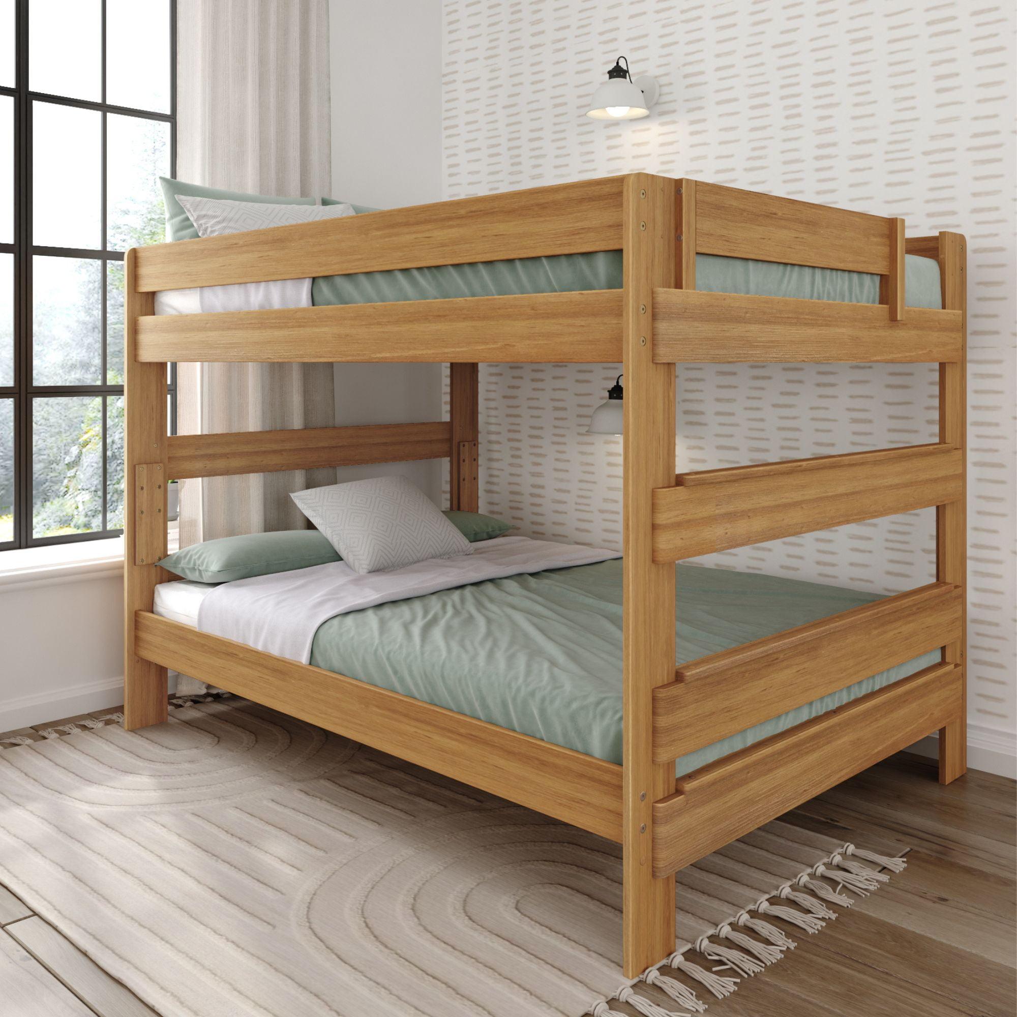 Rustic Pine Queen Over Queen Bunk Bed with Slats