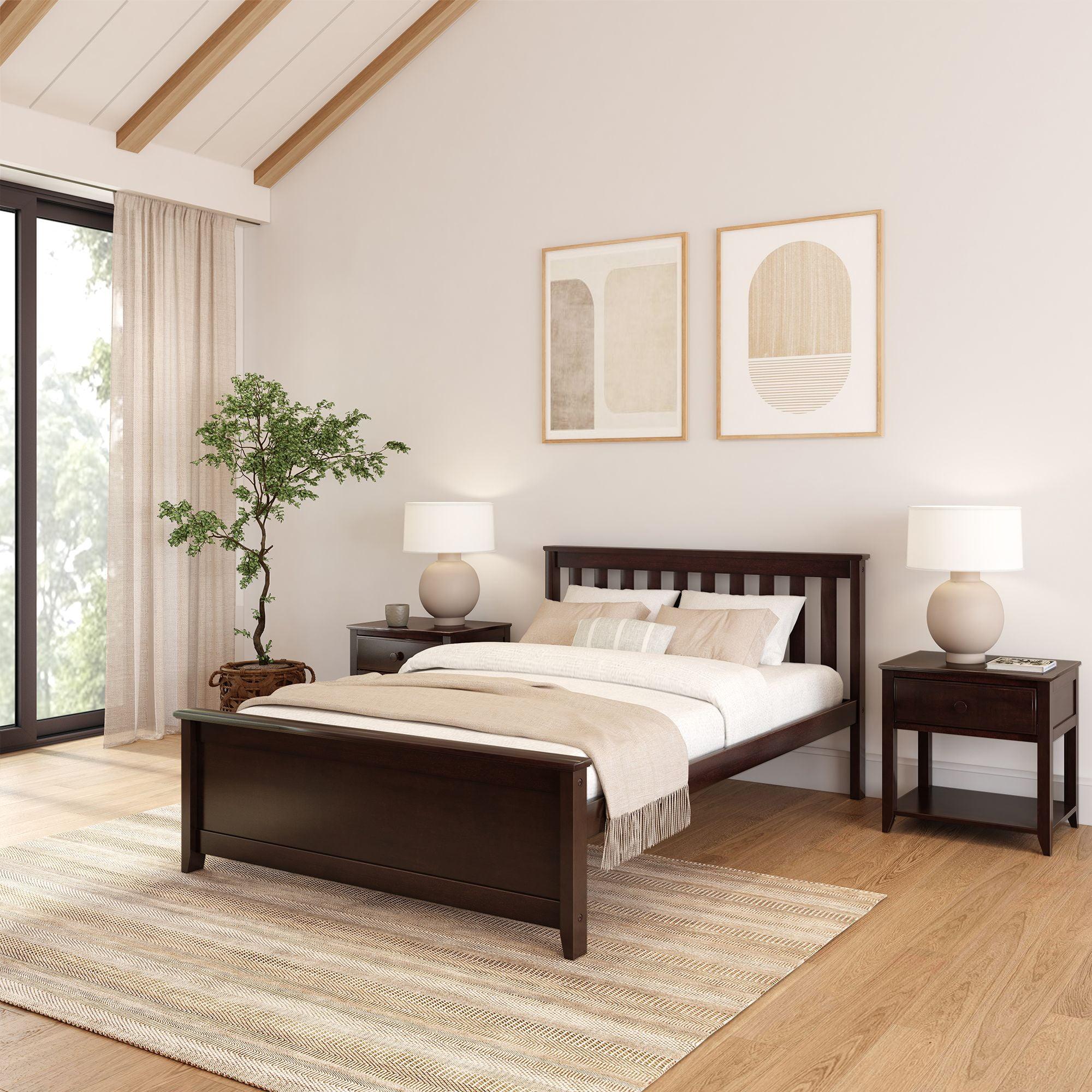 Plank+Beam Classic Solid Wood Full Size Bed Frame with Headboard for Adults